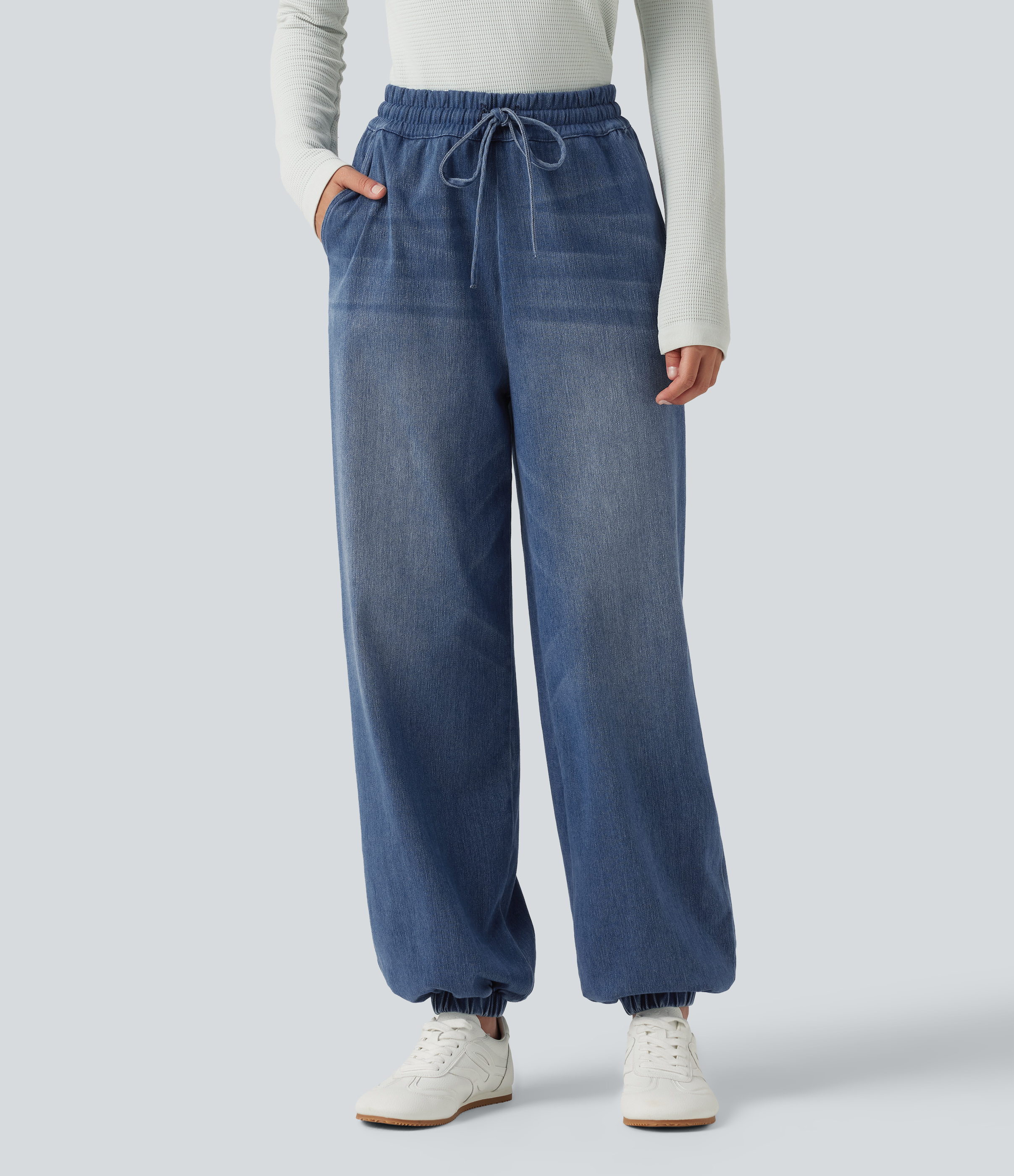 Halara Flex™ High Waisted Drawstring Denim Casual Joggers with Pockets