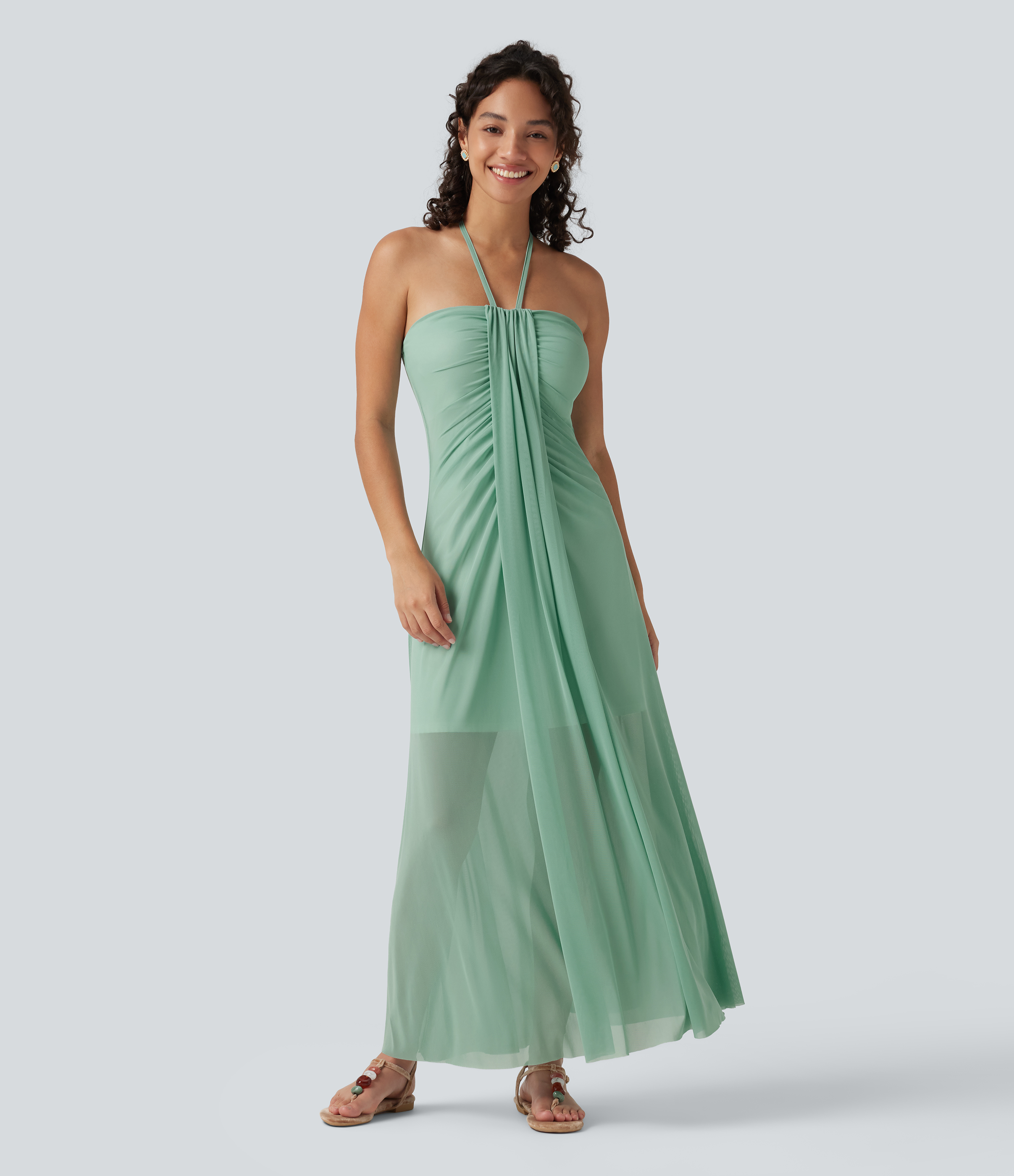 Halter Tie Back Built-in Bra Maxi Resort Dress