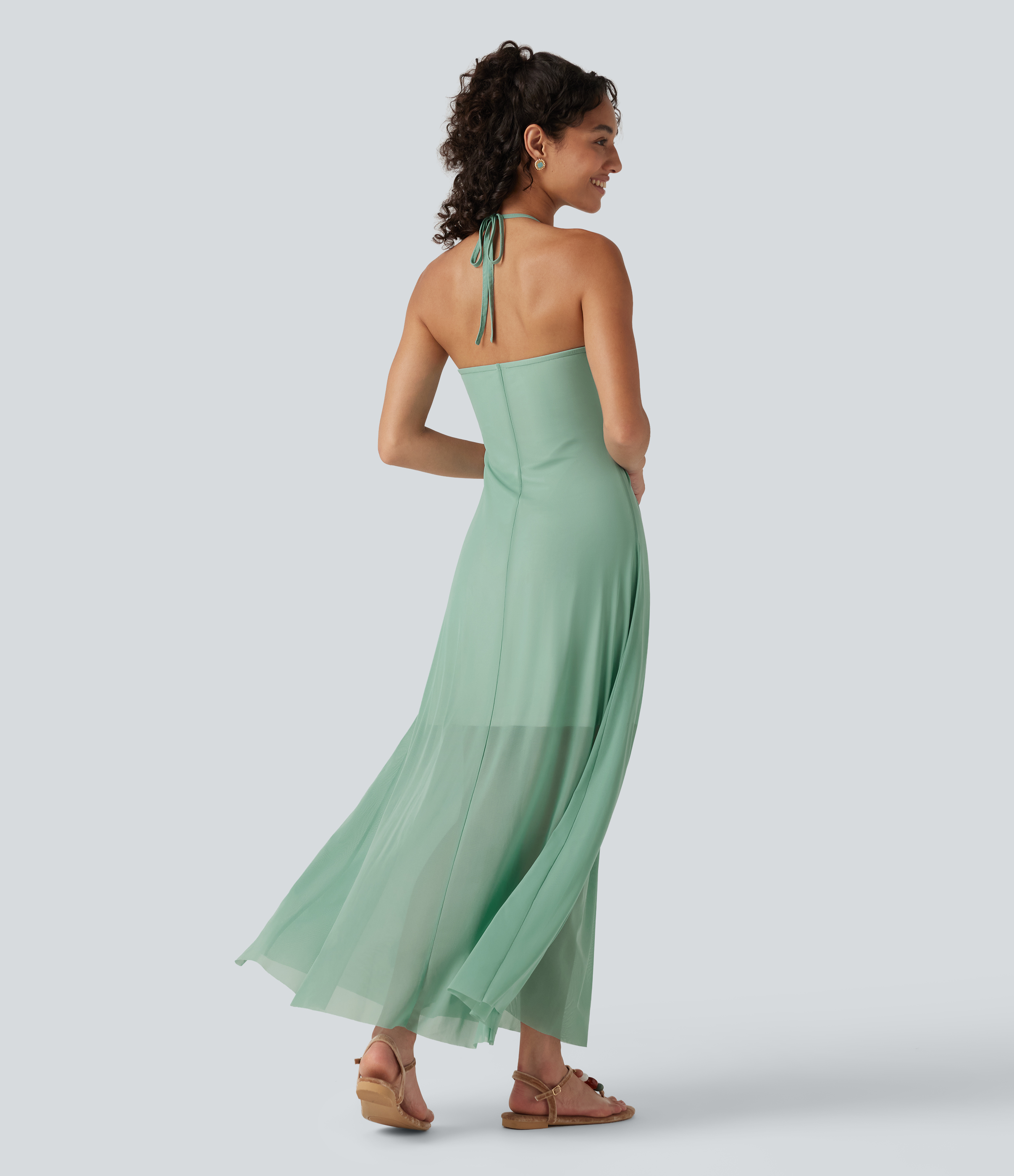 Lichen Halter Tie Back Built-in Bra Maxi Resort Dress / 2