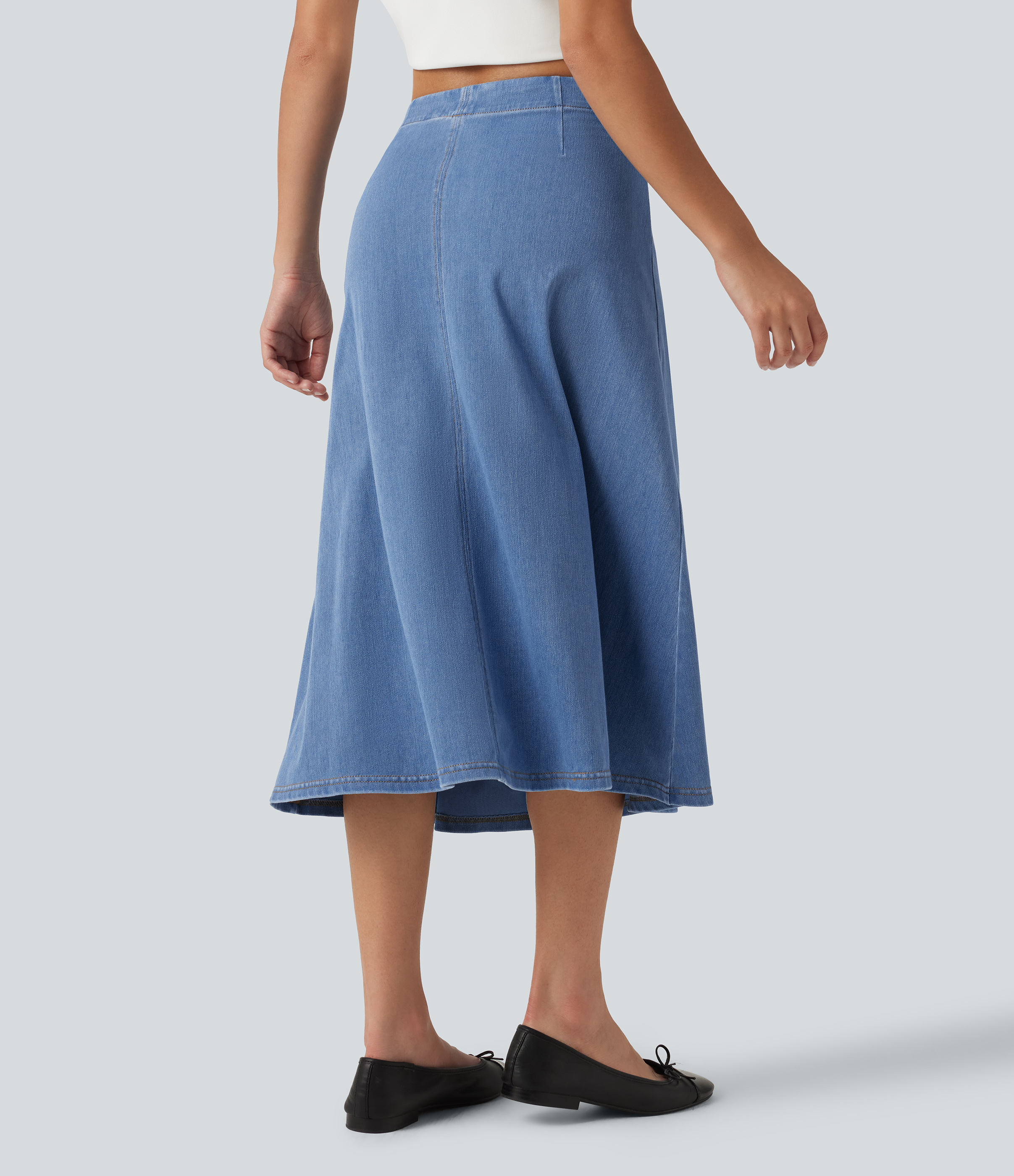 Powder Blue Denim Halara Flex™ Mid Rise Denim Midi Casual Skirt / 2