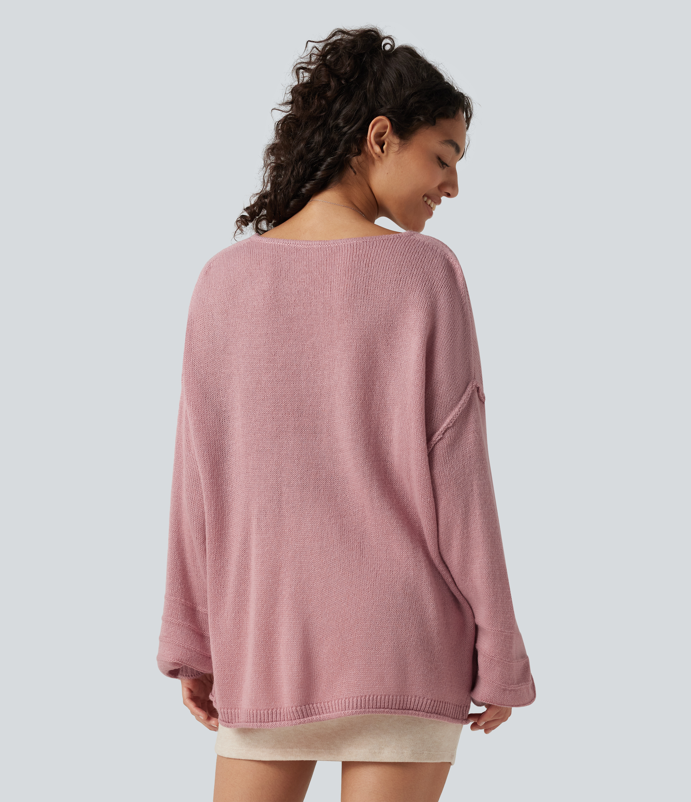 Soft Berry V Neck Long Sleeve Casual Sweater / 2