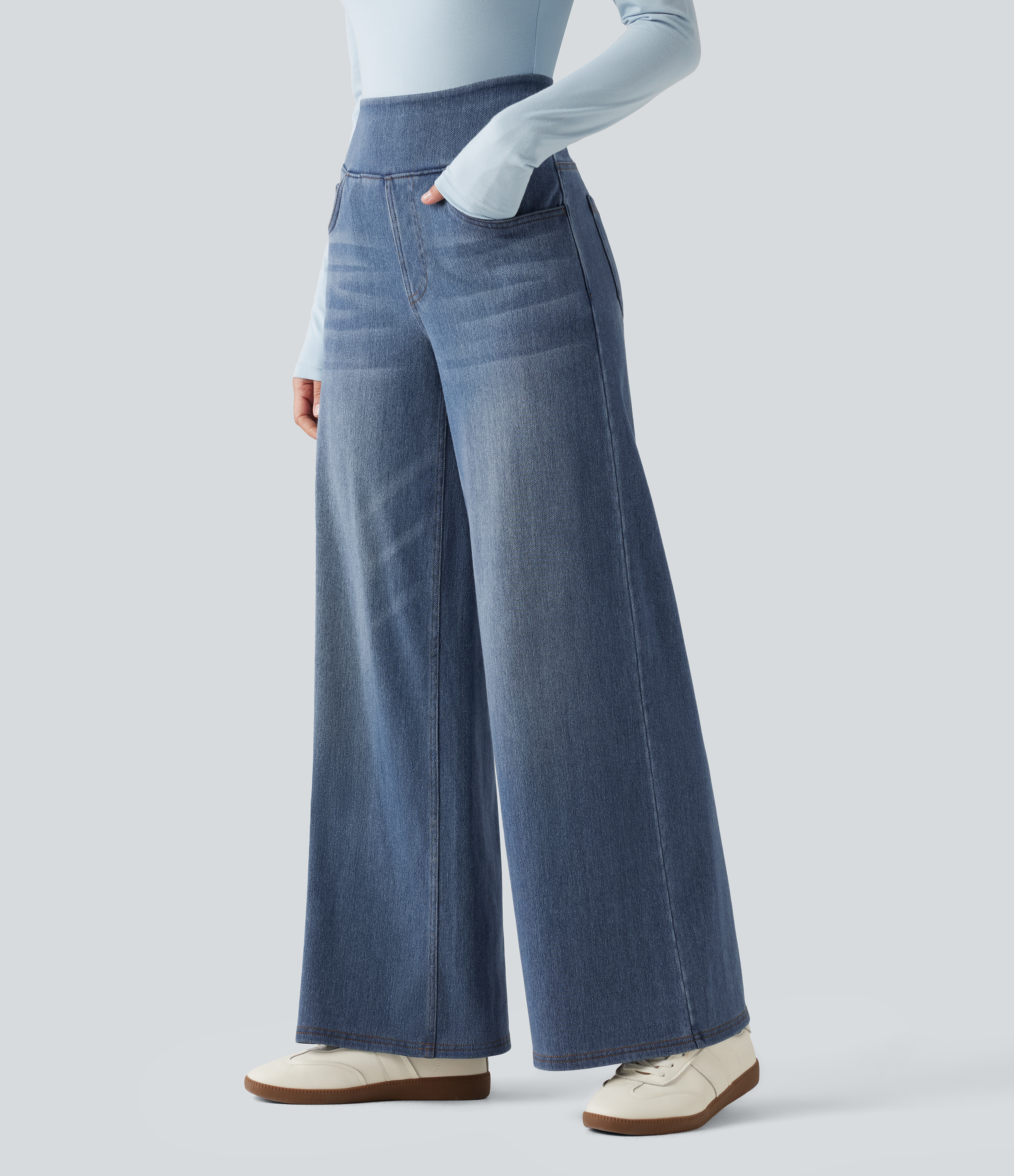 Halara Flex™ Denim Heat High Waisted Wide Leg Casual Jeans with Pockets