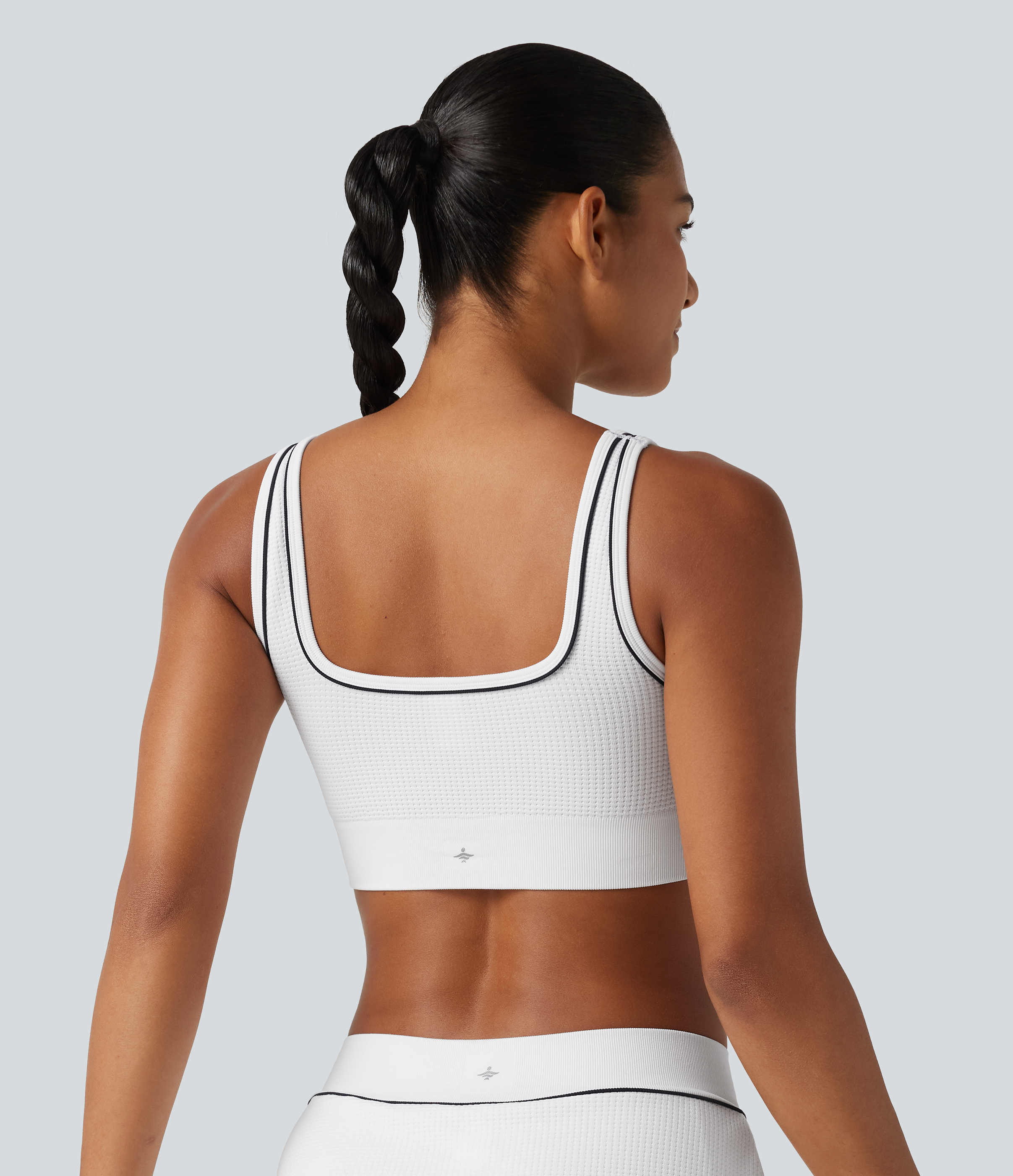 White Light Support Square Neck Built-in Bra Waffle Workout Sports Bra / 2