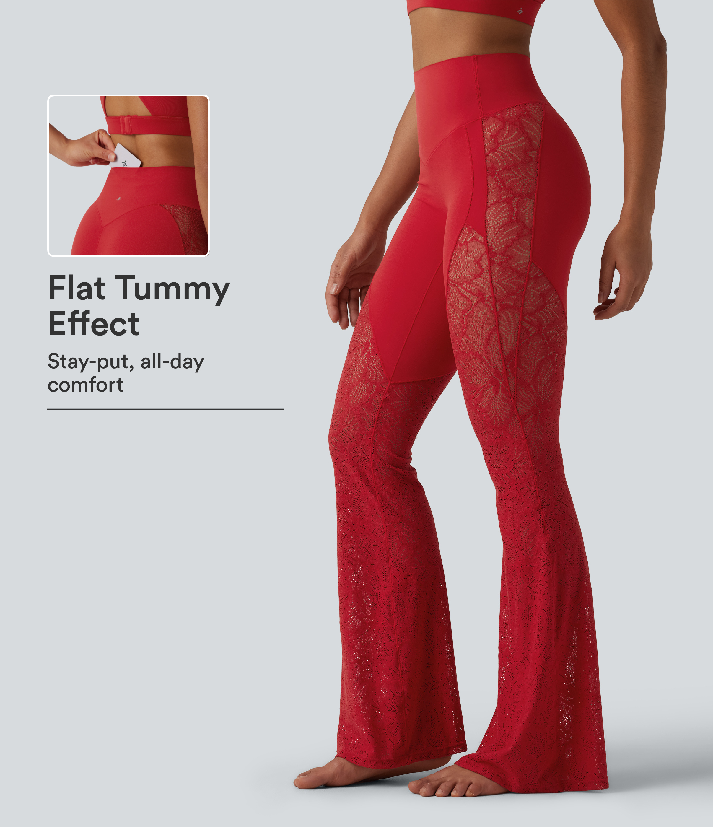 Halara UltraSculpt™ High Waisted Tummy Control Contrast Lace Yoga Flare Leggings with Pocket
