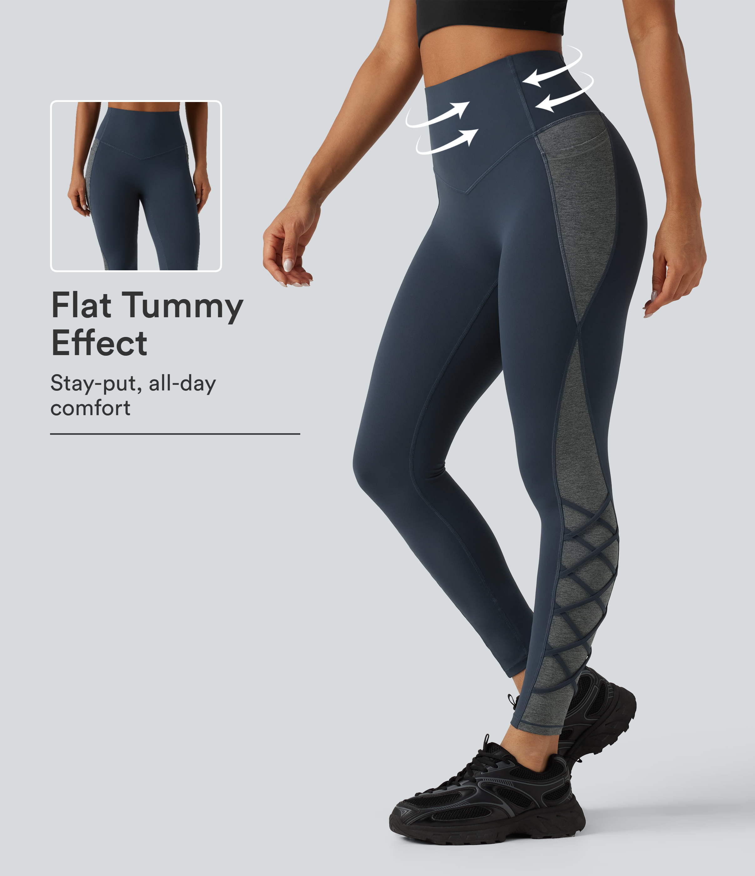 Halara UltraSculpt™ leggings de yoga de cintura alta con control abdominal, diseño color block y bolsillos