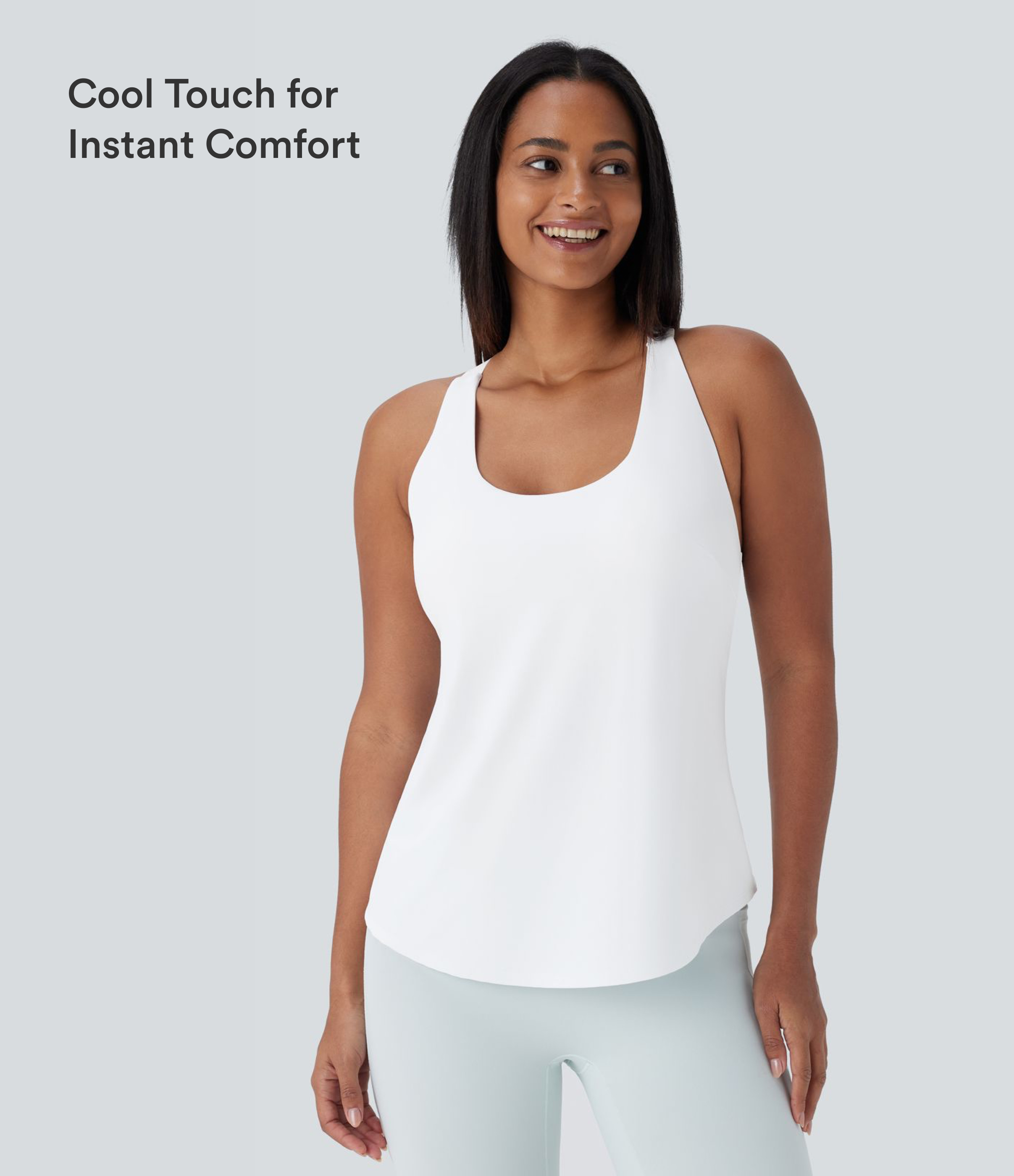White U Neck Curved Hem InstantCool Yoga Tank Top-UPF50+ / 2