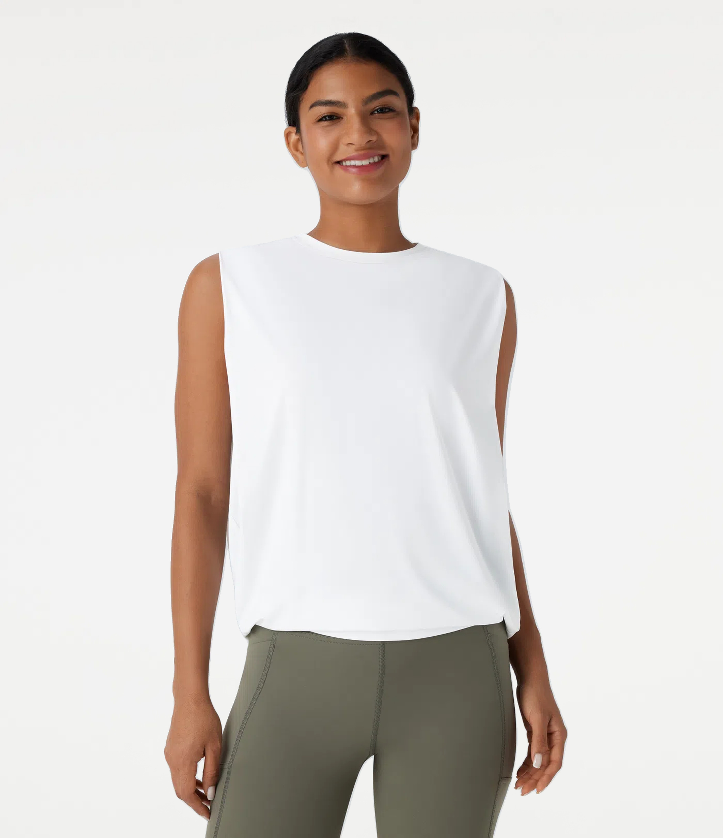 Round Neck Ruched InstantCool Yoga Tank Top-UPF50+