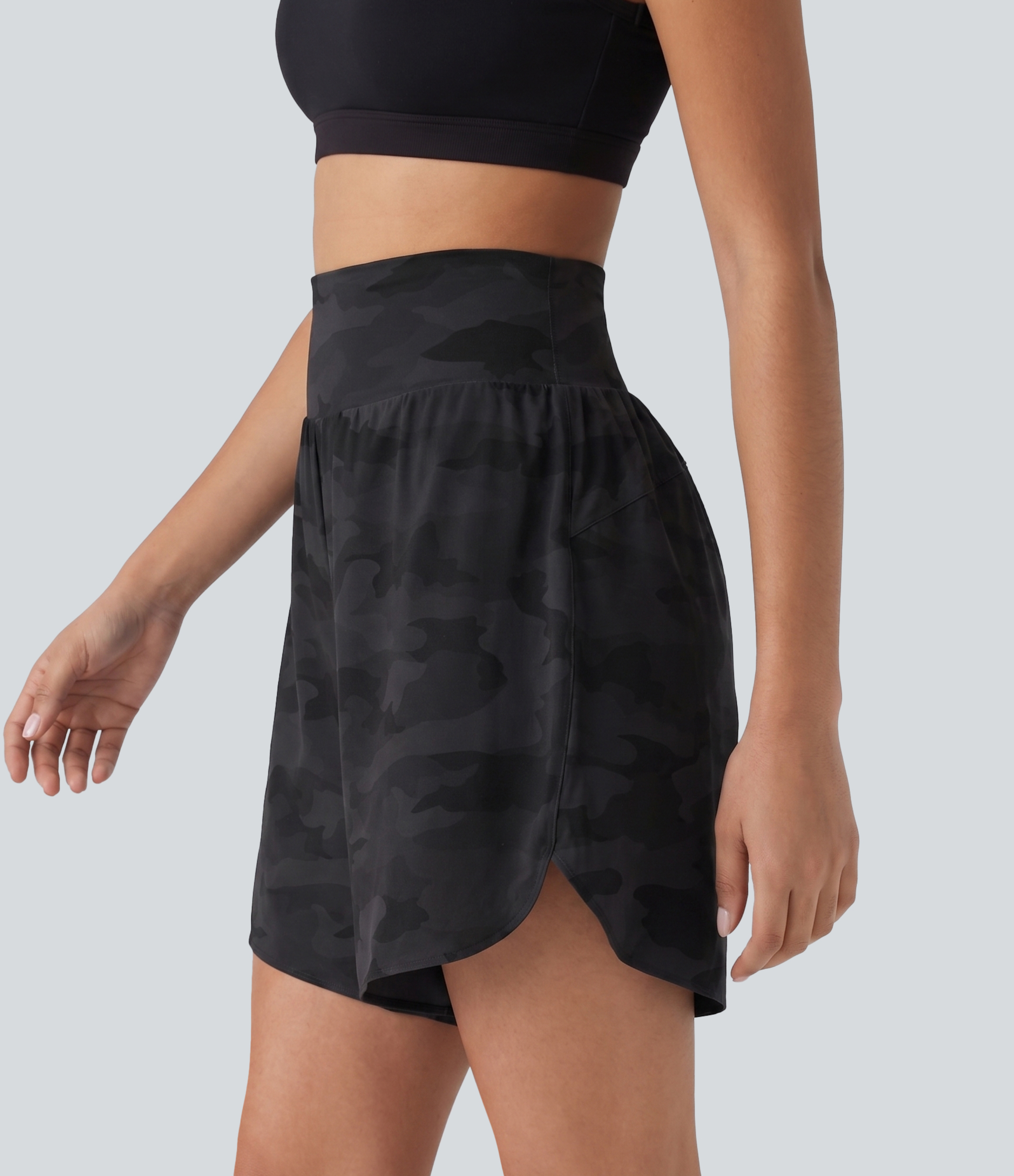 Halara UltraSculpt™ Camo Print High Waisted Tummy Control Curved Hem Running Shorts 7" with Pocket