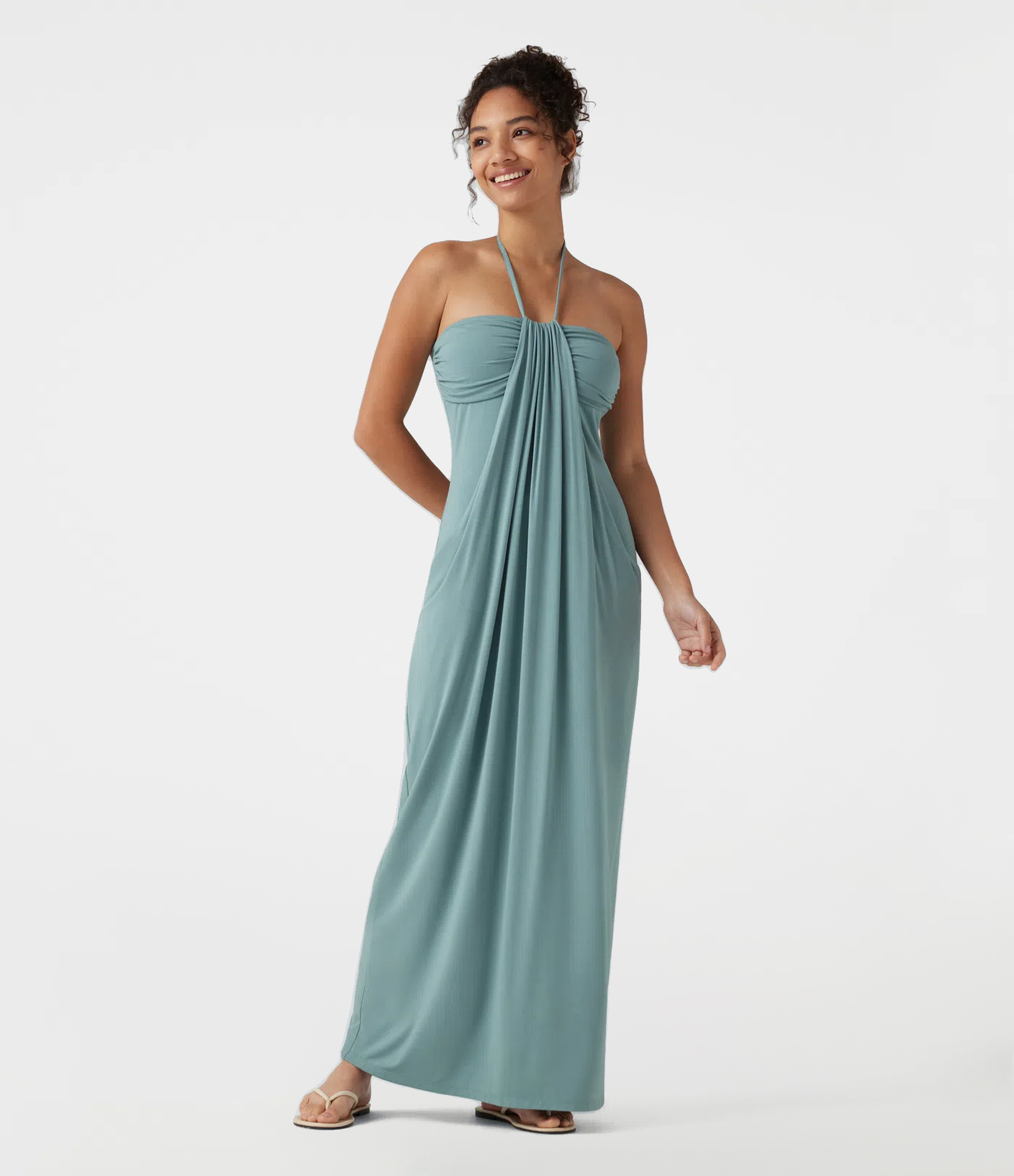 Halter Tie Back Built-in Bra Maxi Dress with Pockets