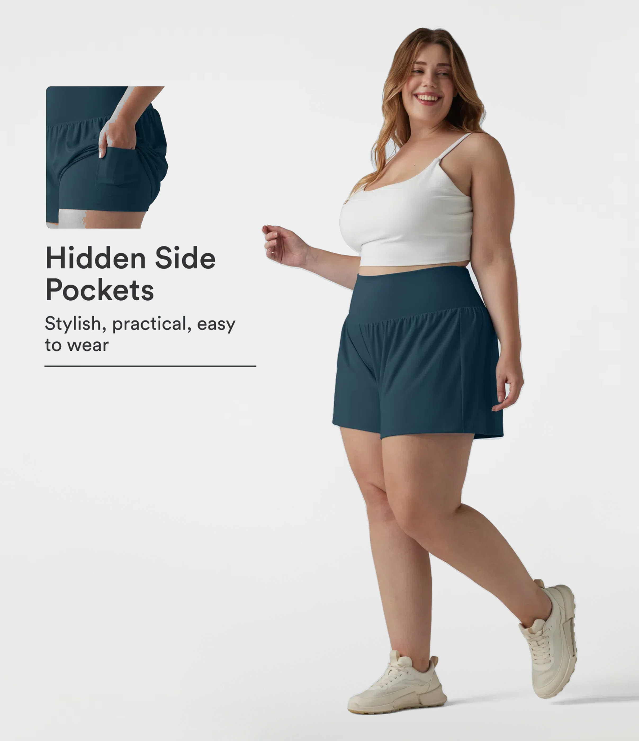 Super High Waisted Pocket & Pocket 2-in-1 Yoga Plus Size Shorts 4''-Longer Length