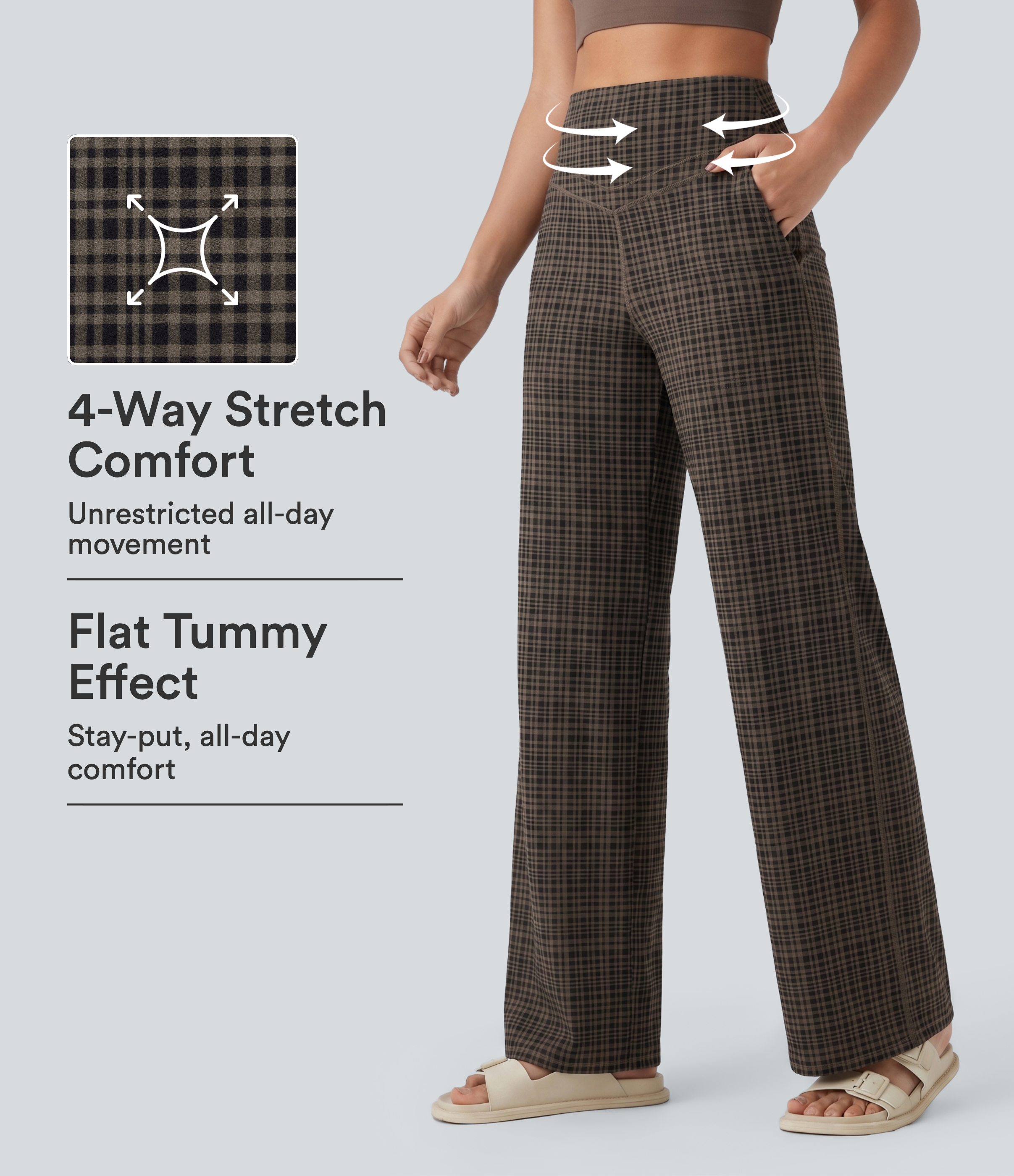 Halara UltraSculpt™ Plaid Print High Waisted Tummy Control Straight Leg Yoga Pants with Pockets