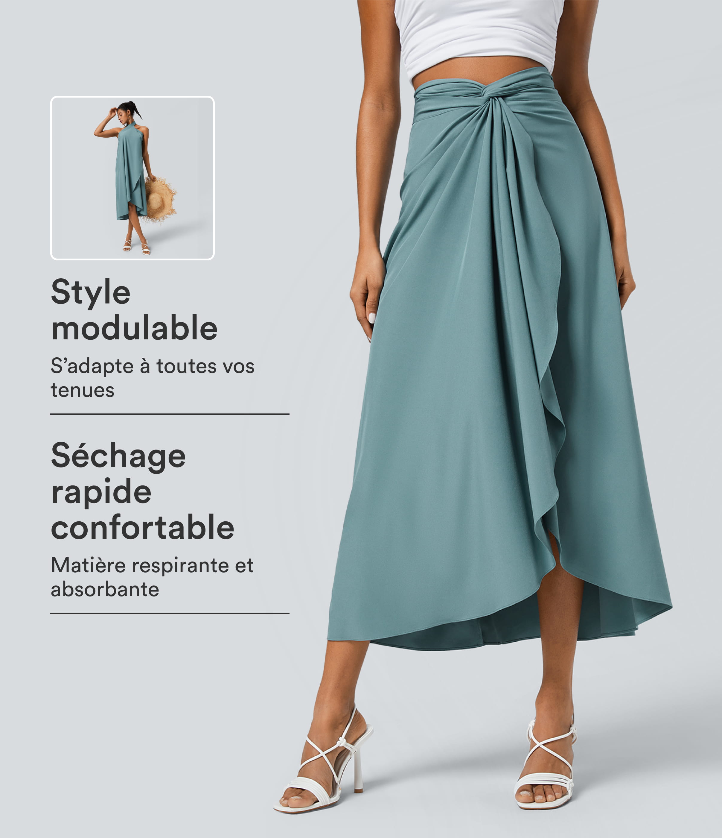 Jupe fluide de Vacances Breezeful™ Séchage Rapide Taille Haute Dos Noué Torsadé