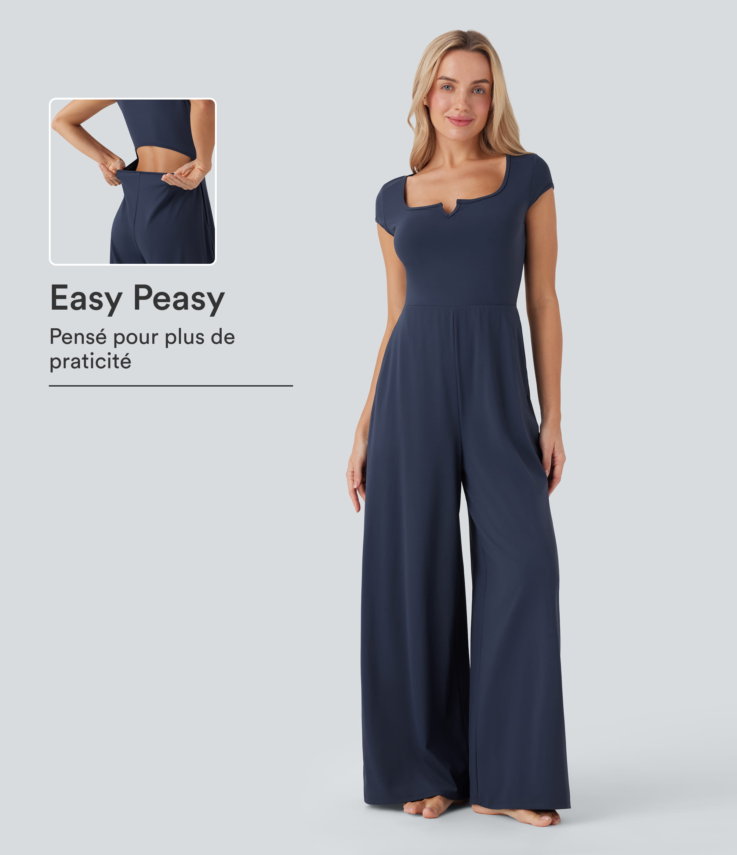 SoftlyZero™ luftiger Kurzarm-Yoga-Jumpsuit mit weitem Bein, InstantCool und Taschen – Easy-Peezy-Edition