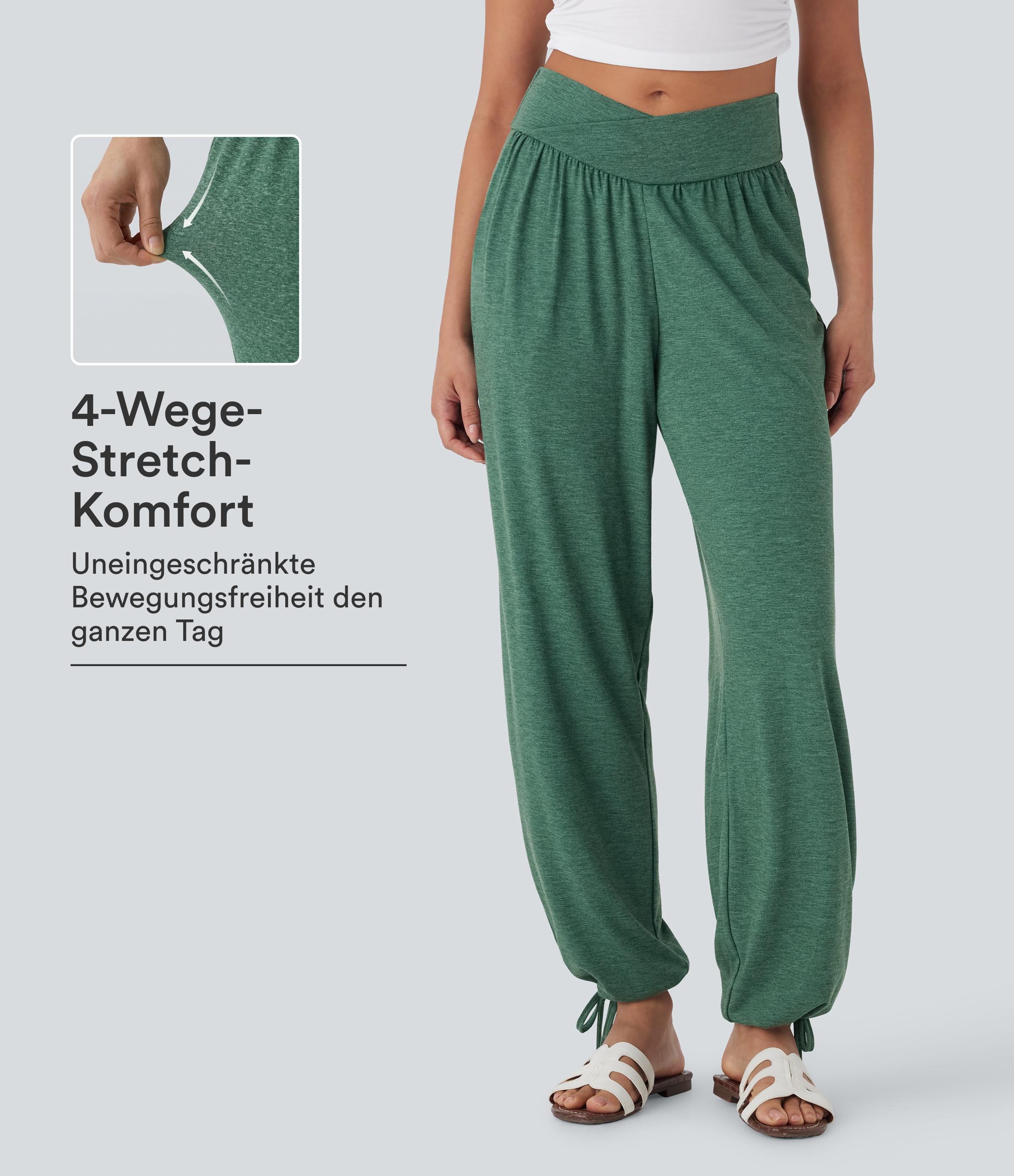 Emerald Floral Yarn Lässige Jogginghose mit hohem Bund, Seitentaschen und Kordelzug / 1