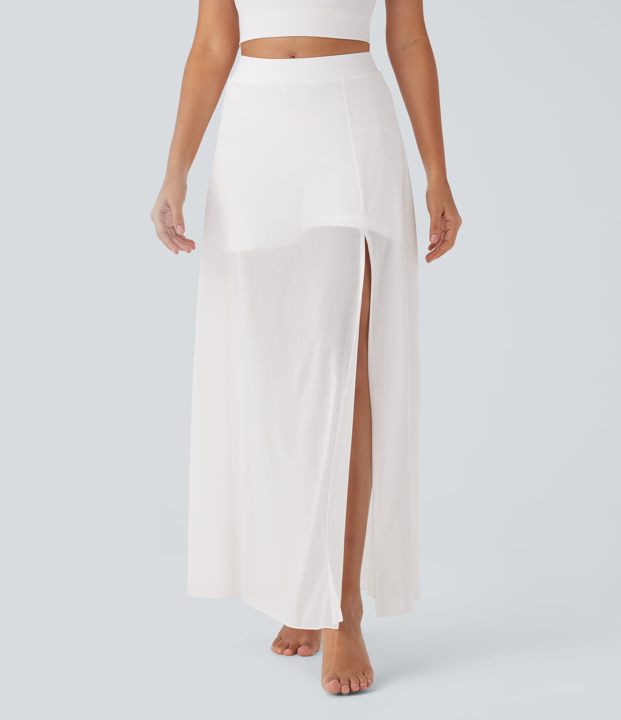 Jupe maxi fluide de danse 2-en-1 à taille mi-haute, fente et poches latérales