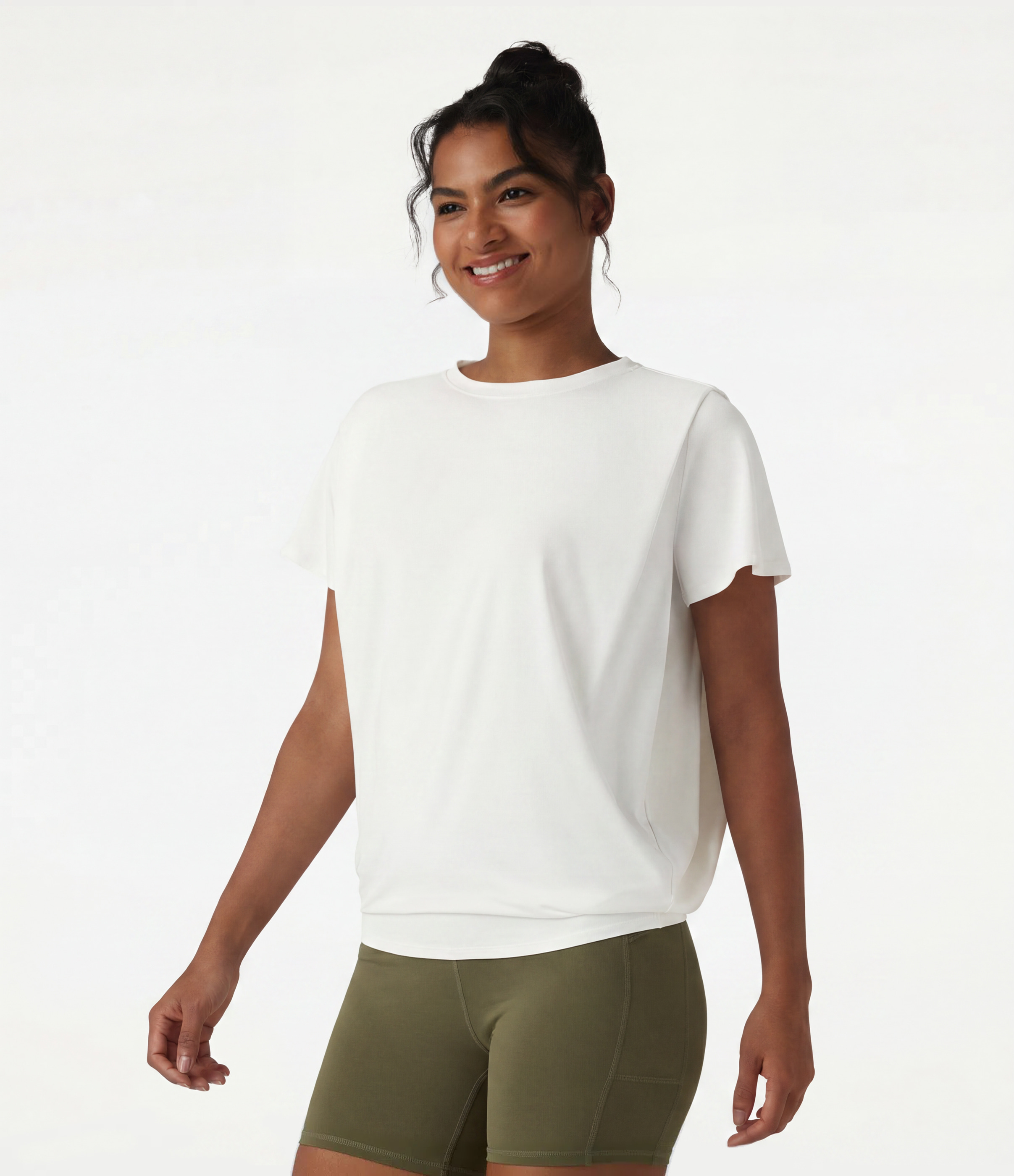 Round Neck Short Sleeve Ruched InstantCool Yoga Sports Top-UPF50+