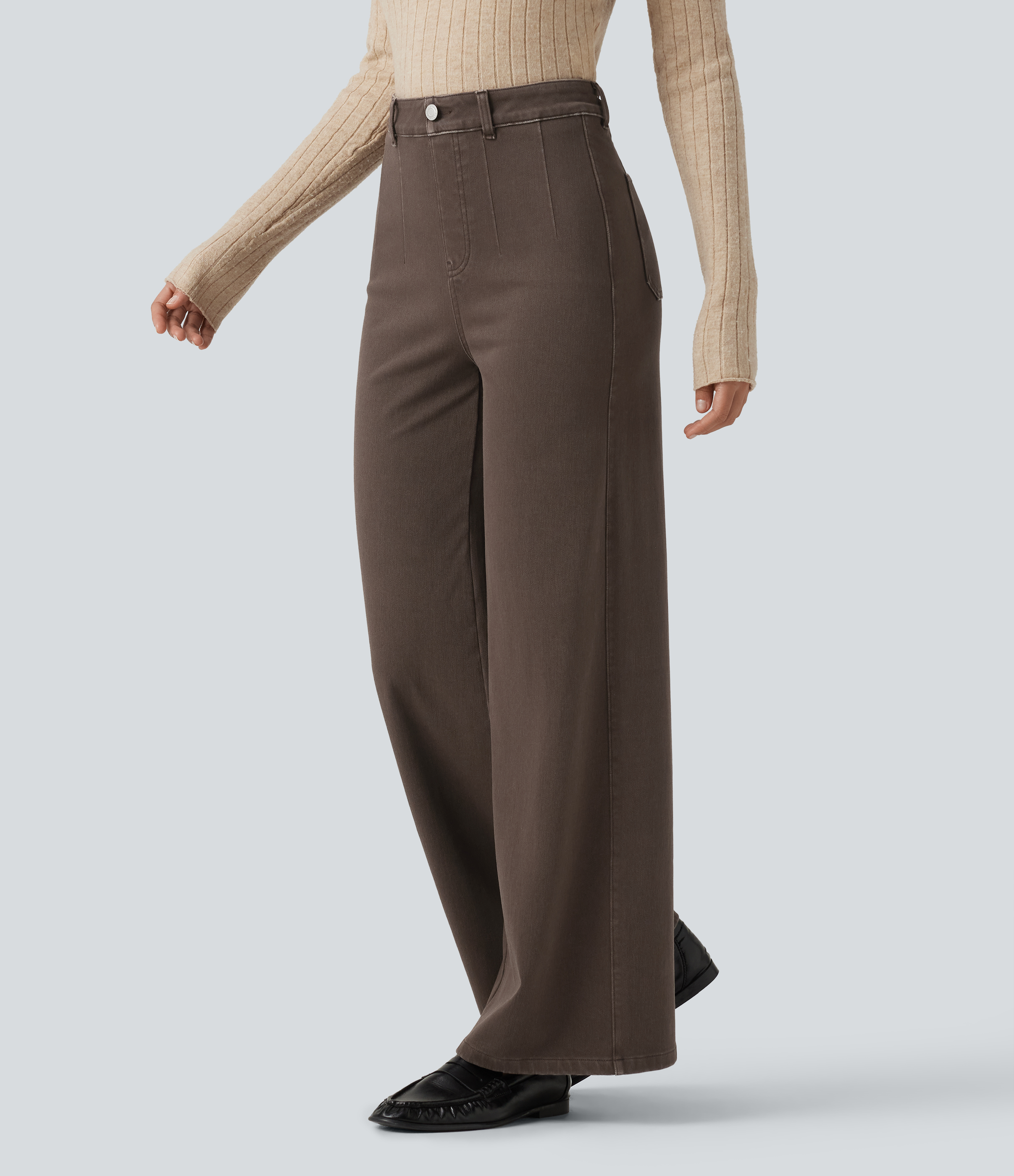 Cocoa Dune Brown Jean large coloré Halara Flex™ gainant taille haute avec poches / 2
