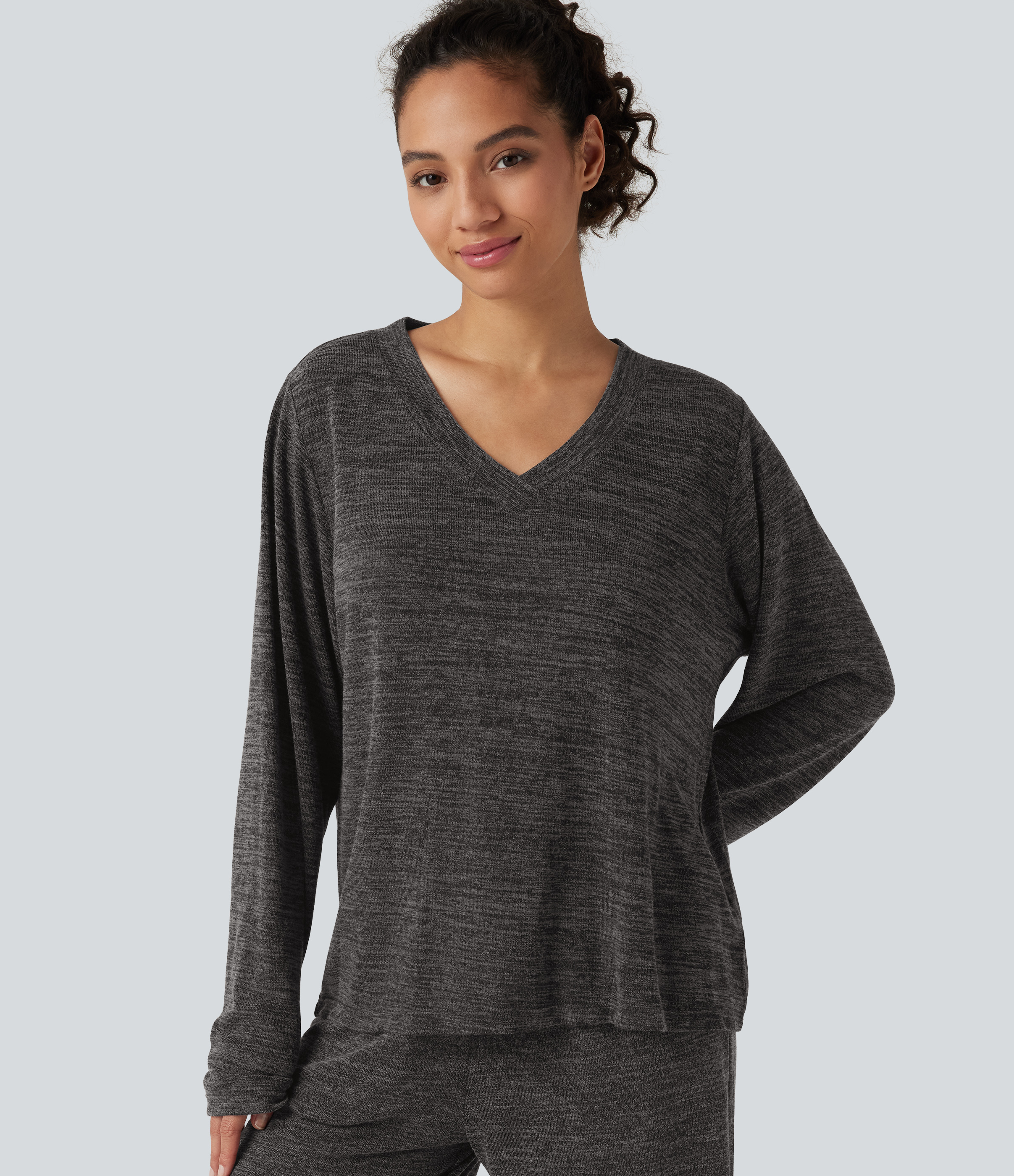 V Neck Boxy Long Sleeve Casual T-Shirt