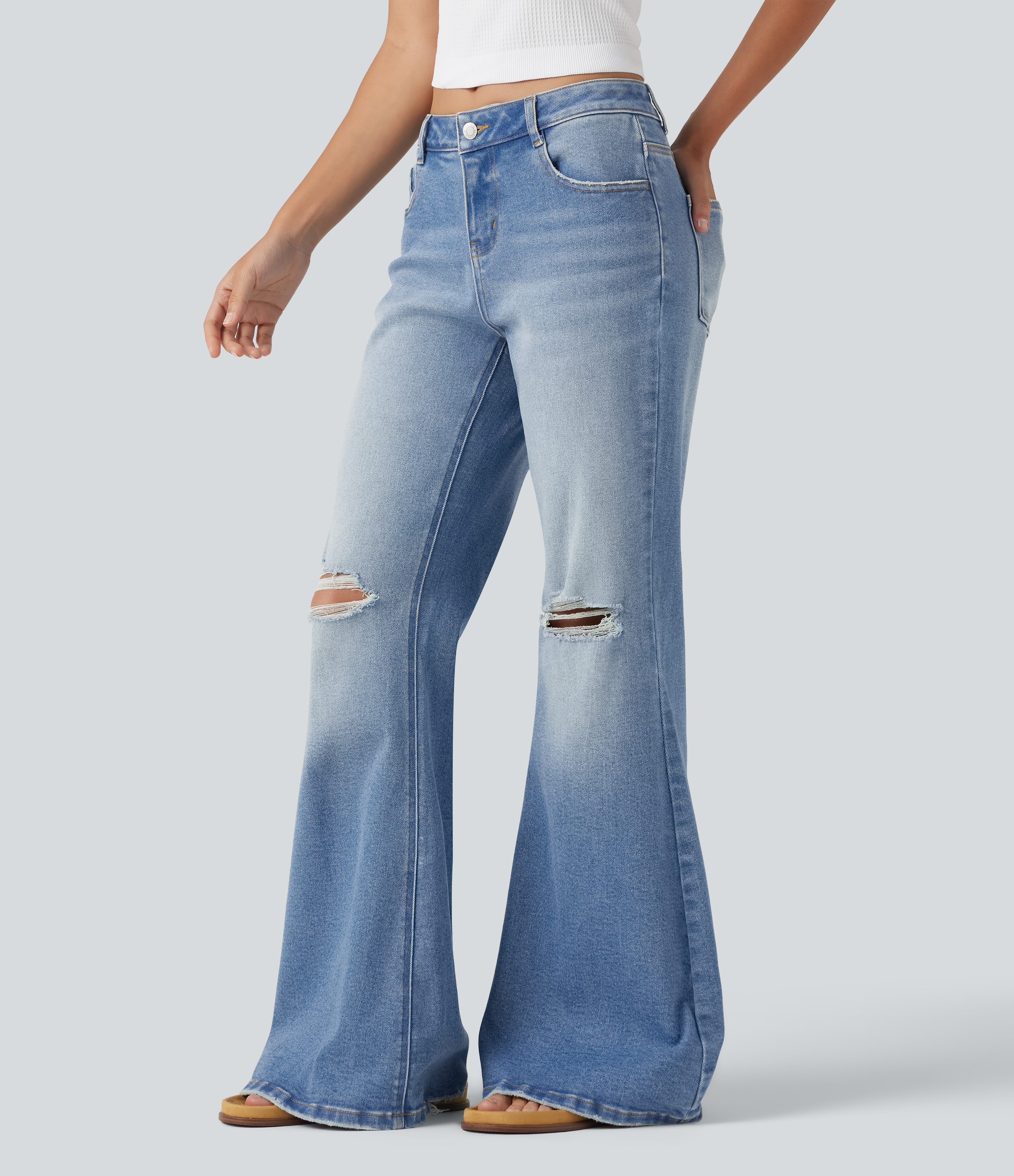 Low Rise Casual Flare Jeans with Pockets