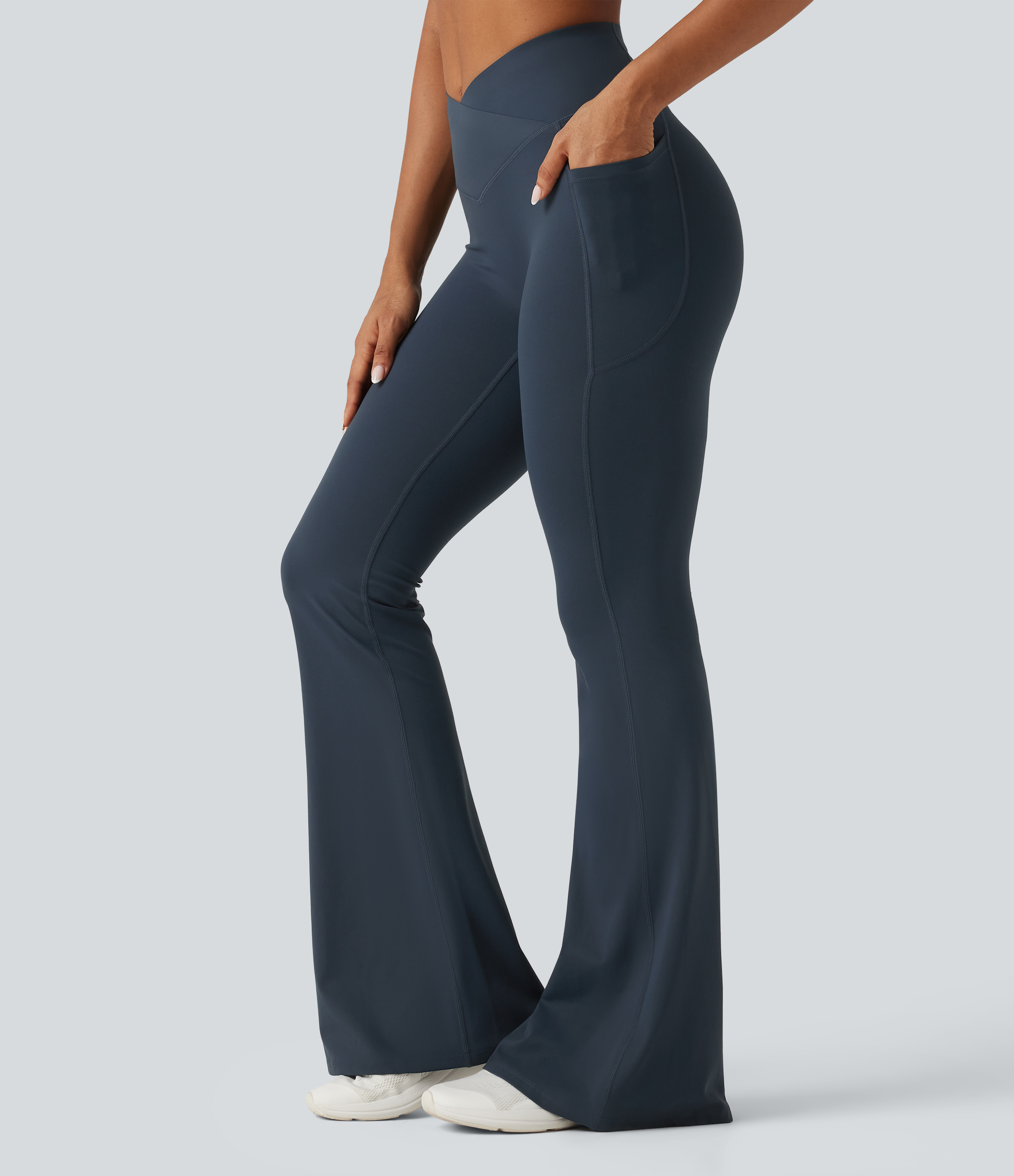 Halara UltraSculpt™ High Waisted Crossover Tummy Control Flare Workout Leggings with Pockets
