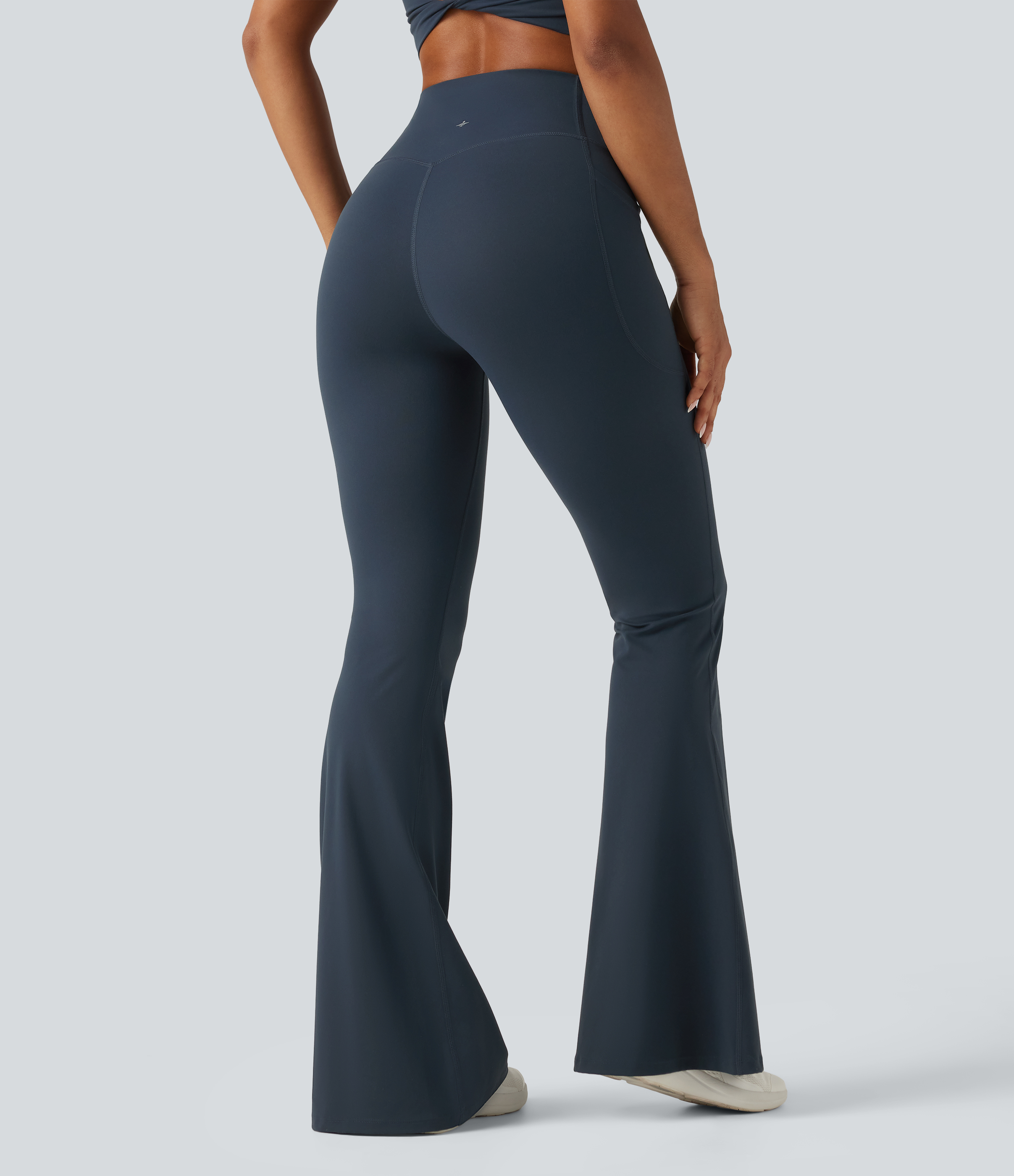 Carbon Halara UltraSculpt™ High Waisted Crossover Tummy Control Flare Workout Leggings with Pockets / 2