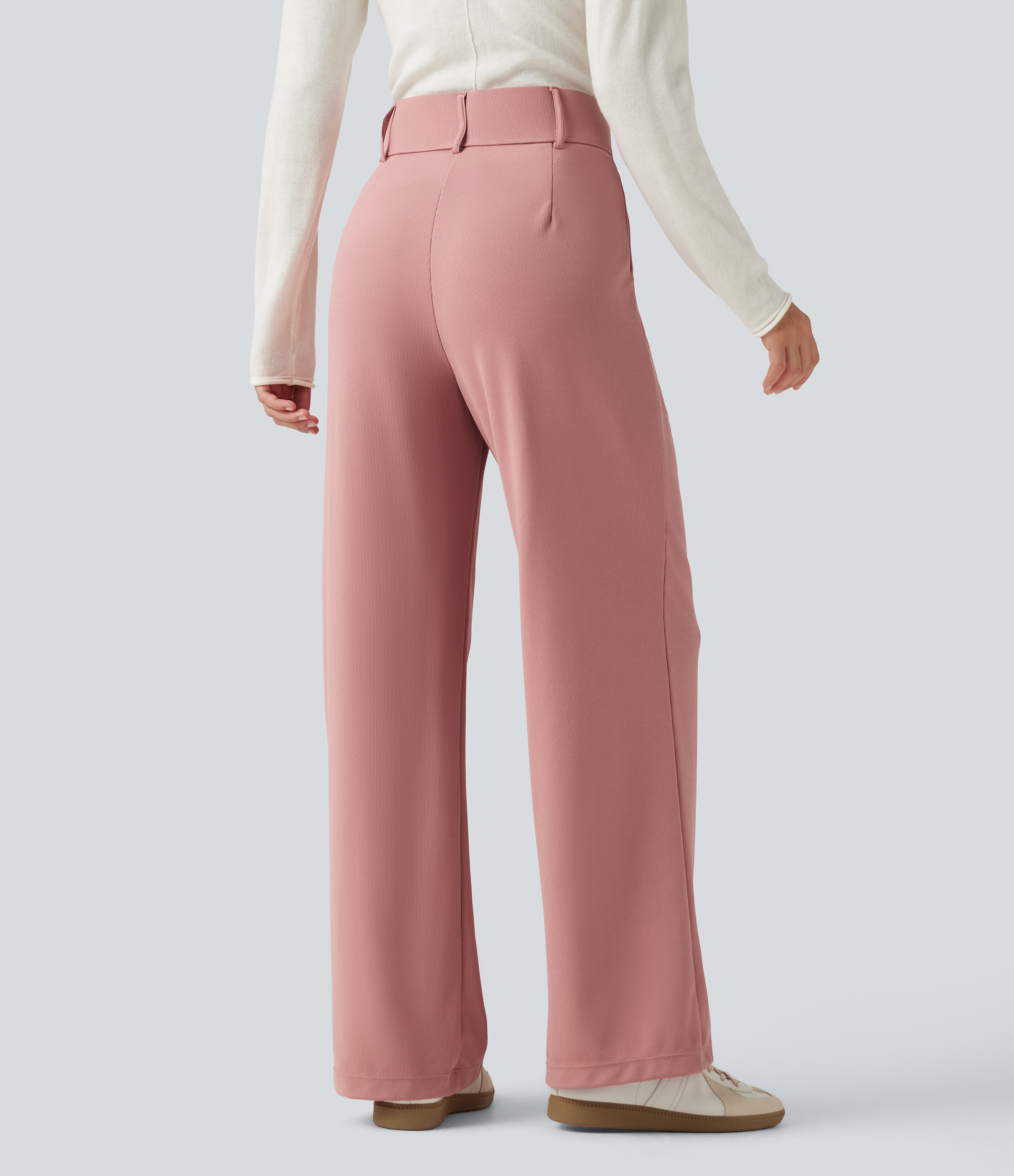 Rose Tan Halara Flex™ High Waisted Straight Leg Waffle Work Pants with Pockets / 2
