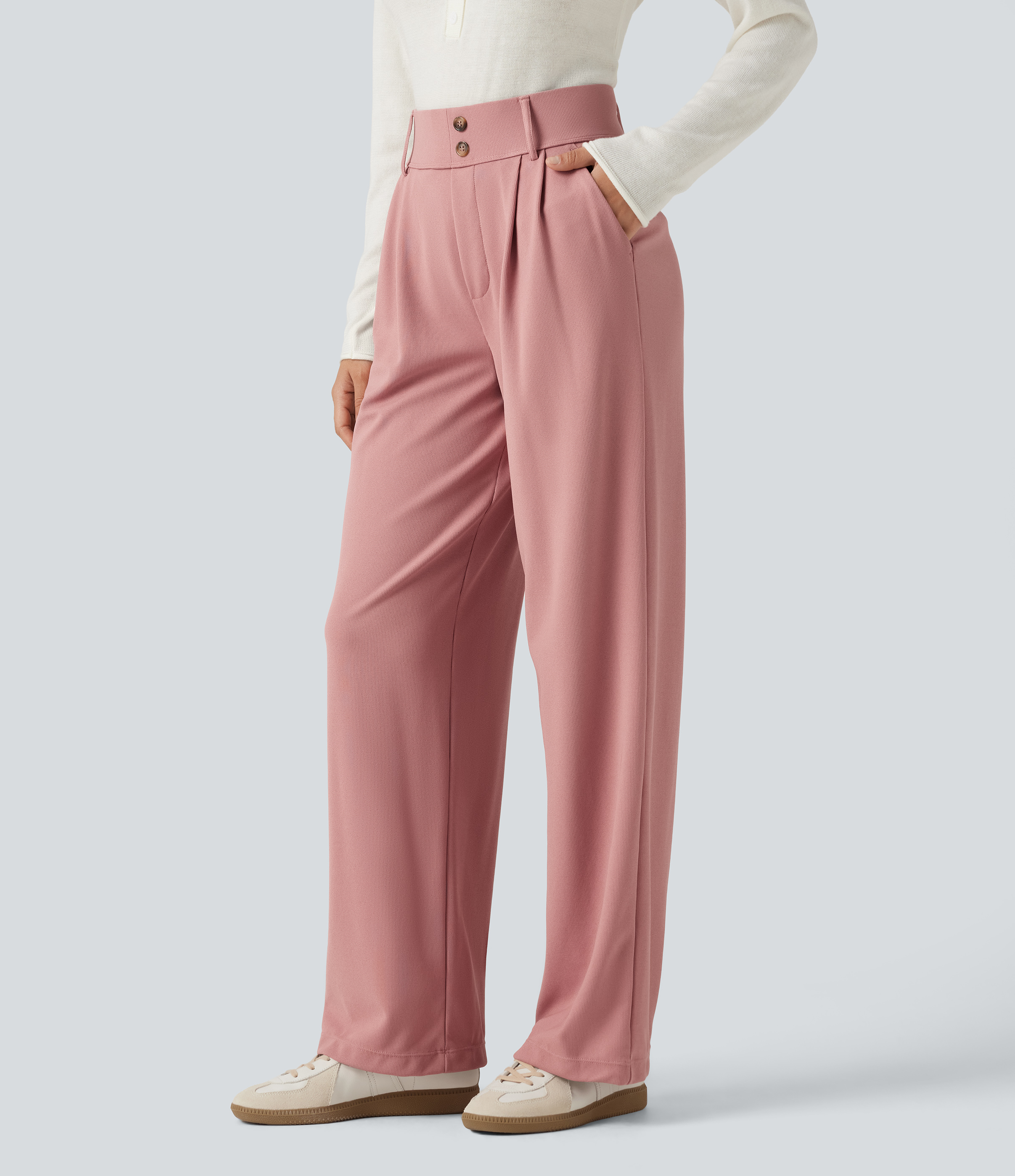 Halara Flex™ High Waisted Straight Leg Waffle Work Pants with Pockets