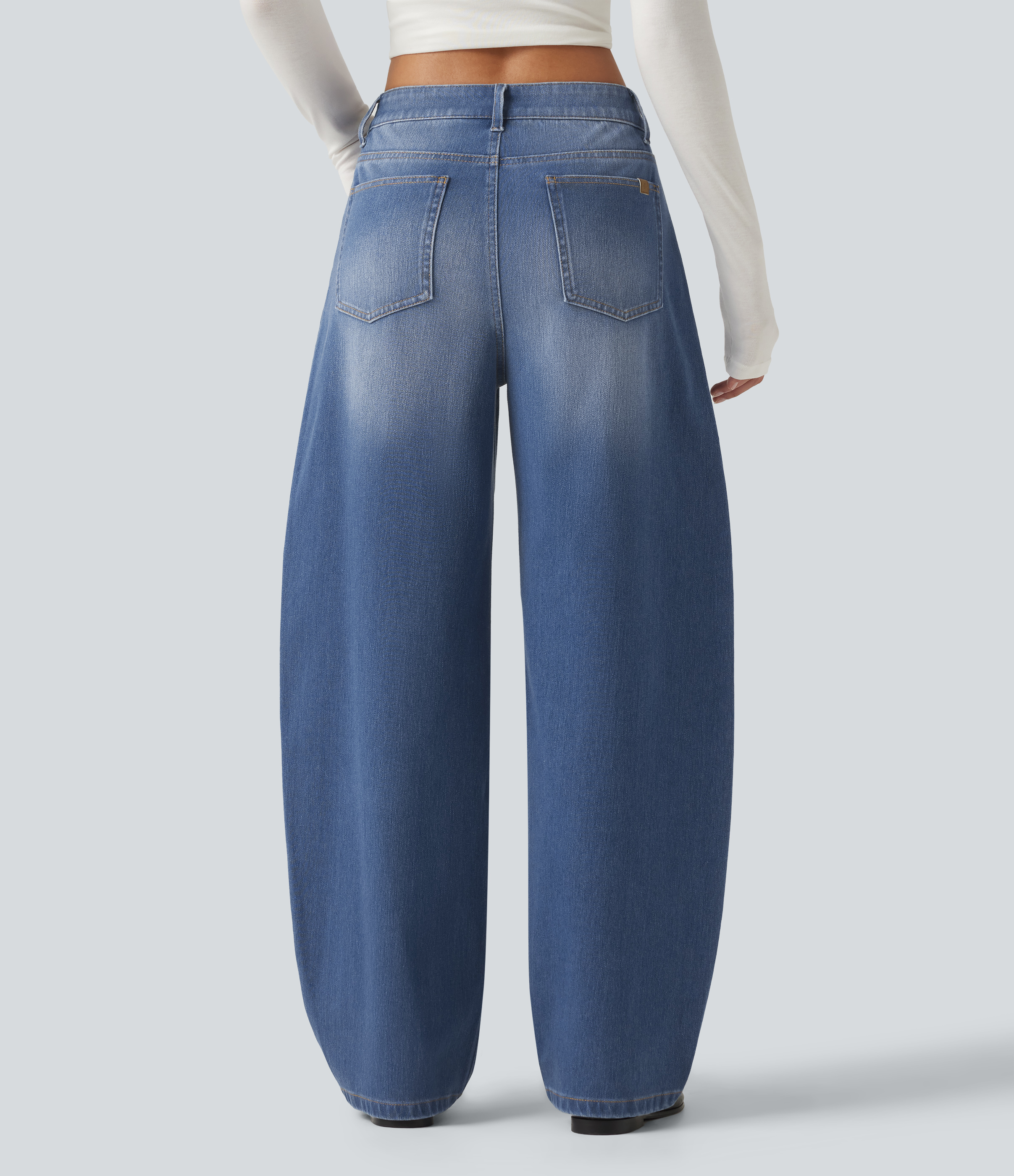Tide Blue Denim Halara Flex™ Mid Rise Barrel Leg Washed Casual Jeans with Pockets / 2