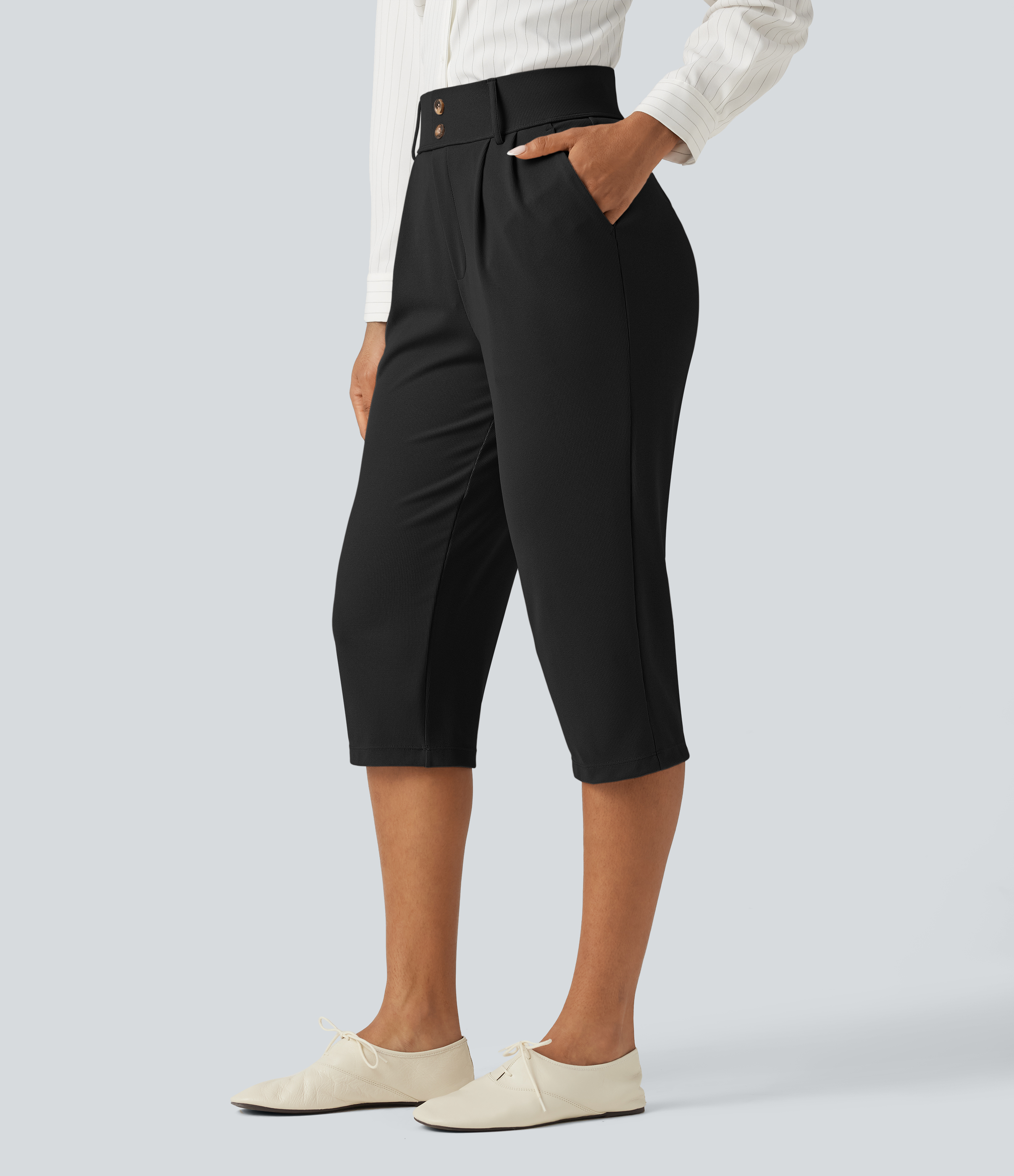 Halara Flex™ High Waisted Tapered Waffle Capri Work Pants with Pockets