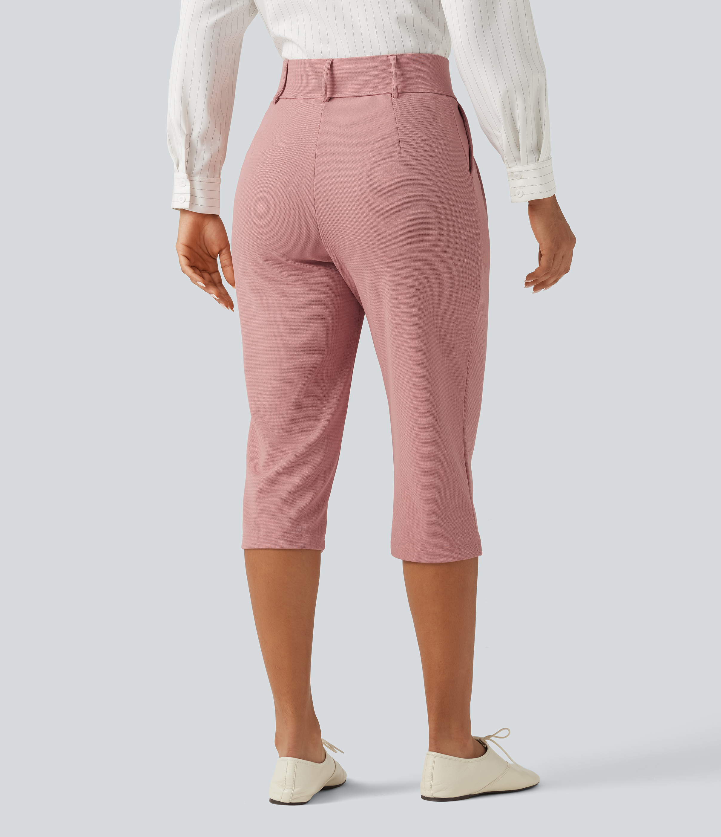 Rose Tan Halara Flex™ High Waisted Tapered Waffle Capri Work Pants with Pockets / 2