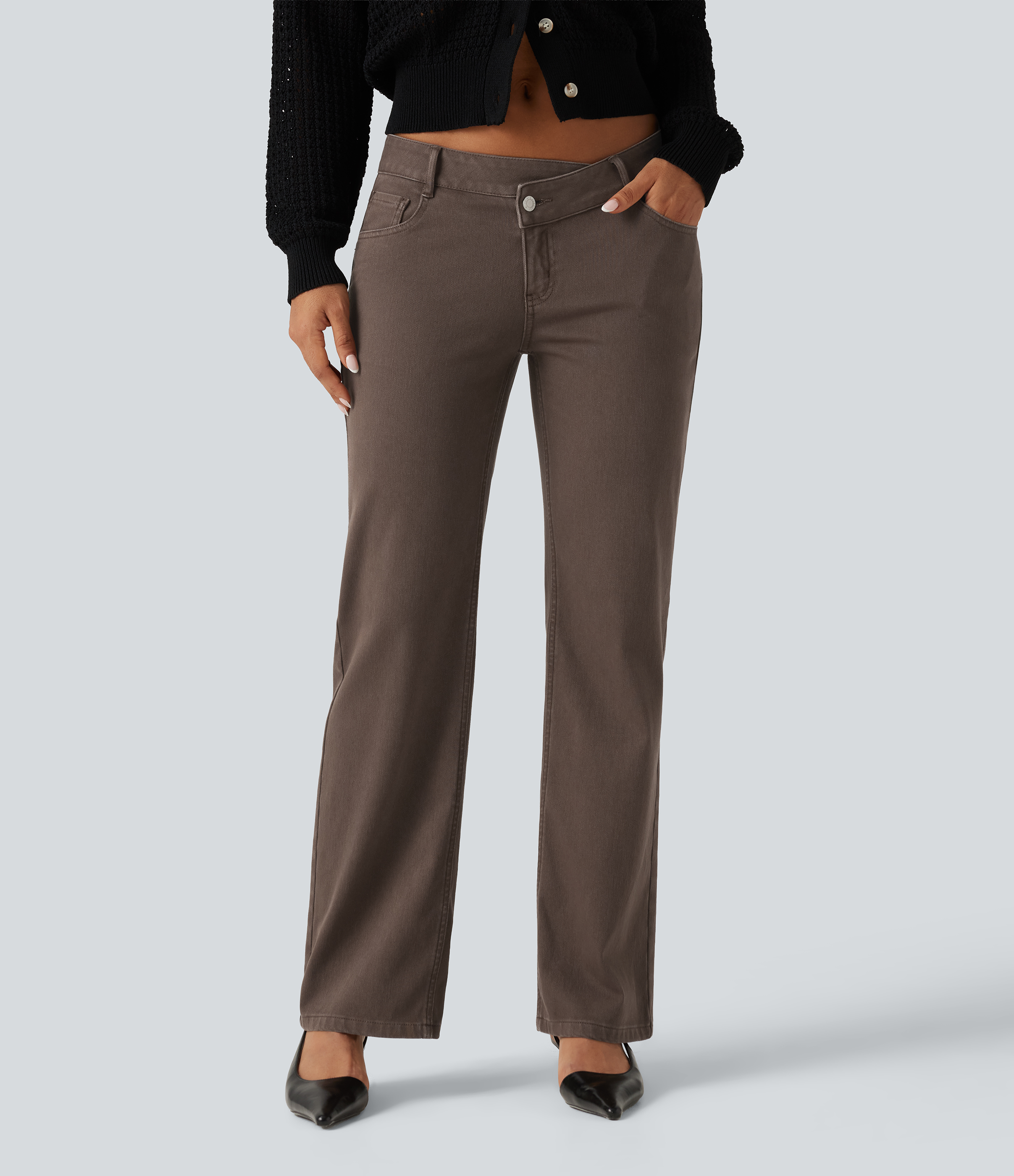 Halara Flex™ Low Rise Asymmetric Straight Leg Colorful Casual Jeans with Pockets