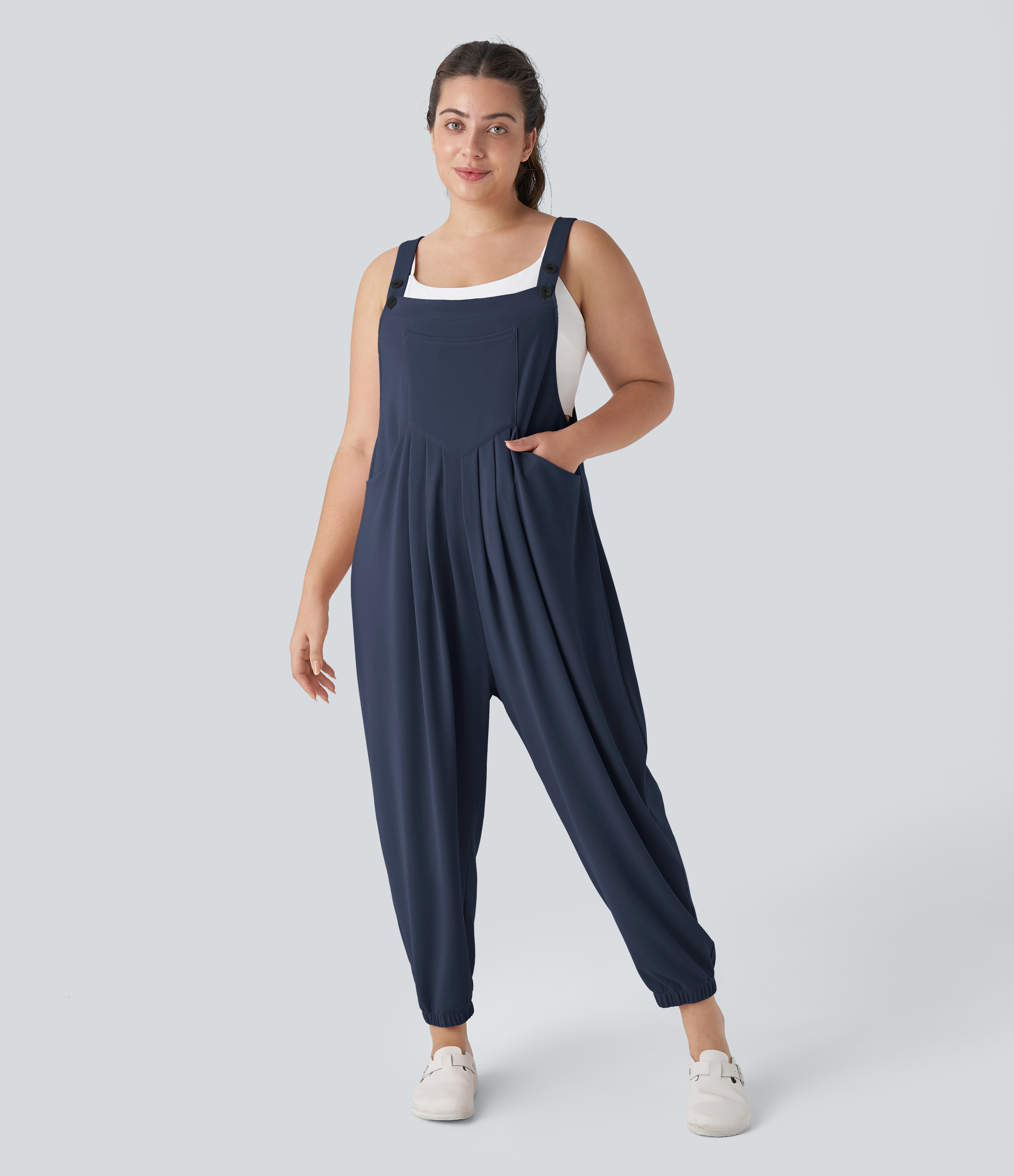 Salopette style jogger décontractée en tissu gaufré avec poches, grande taille