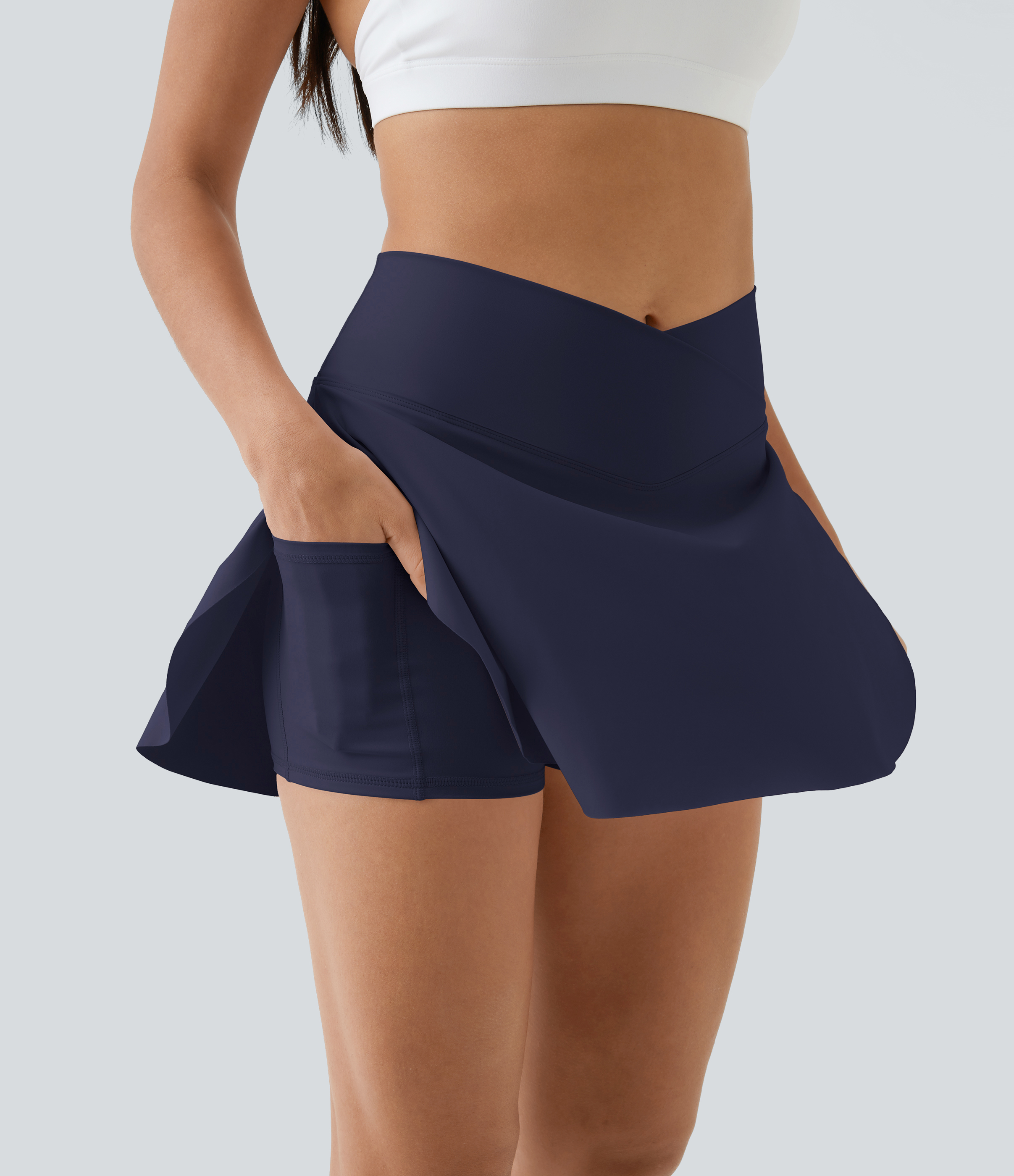 SoftlyZero™ Airy Crossover Pocket 2-in-1 Cool Touch Tennis Skirt-Lucid-Longer Length-UPF50+