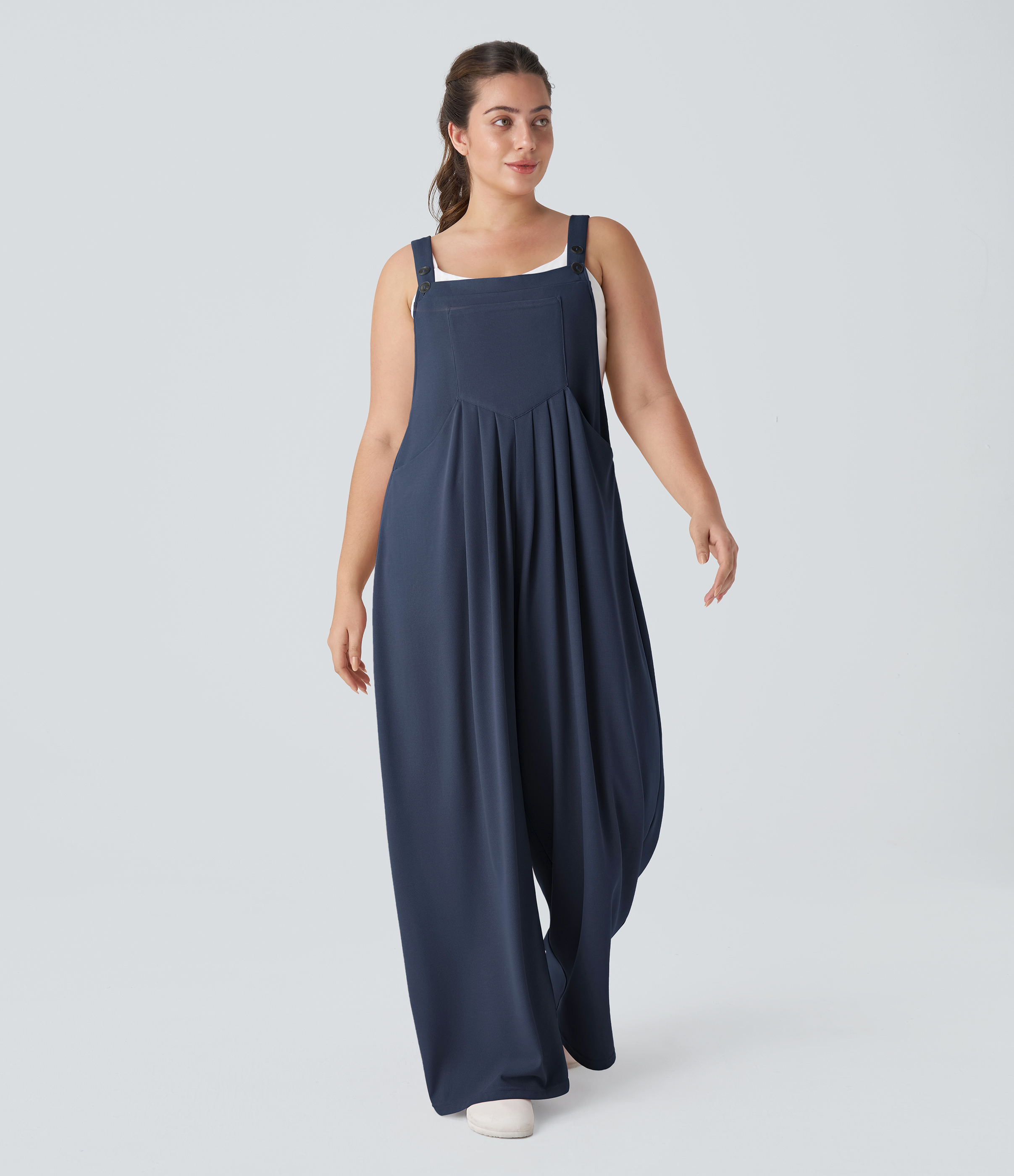 Salopette décontractée en tissu gaufré avec poches, grande taille