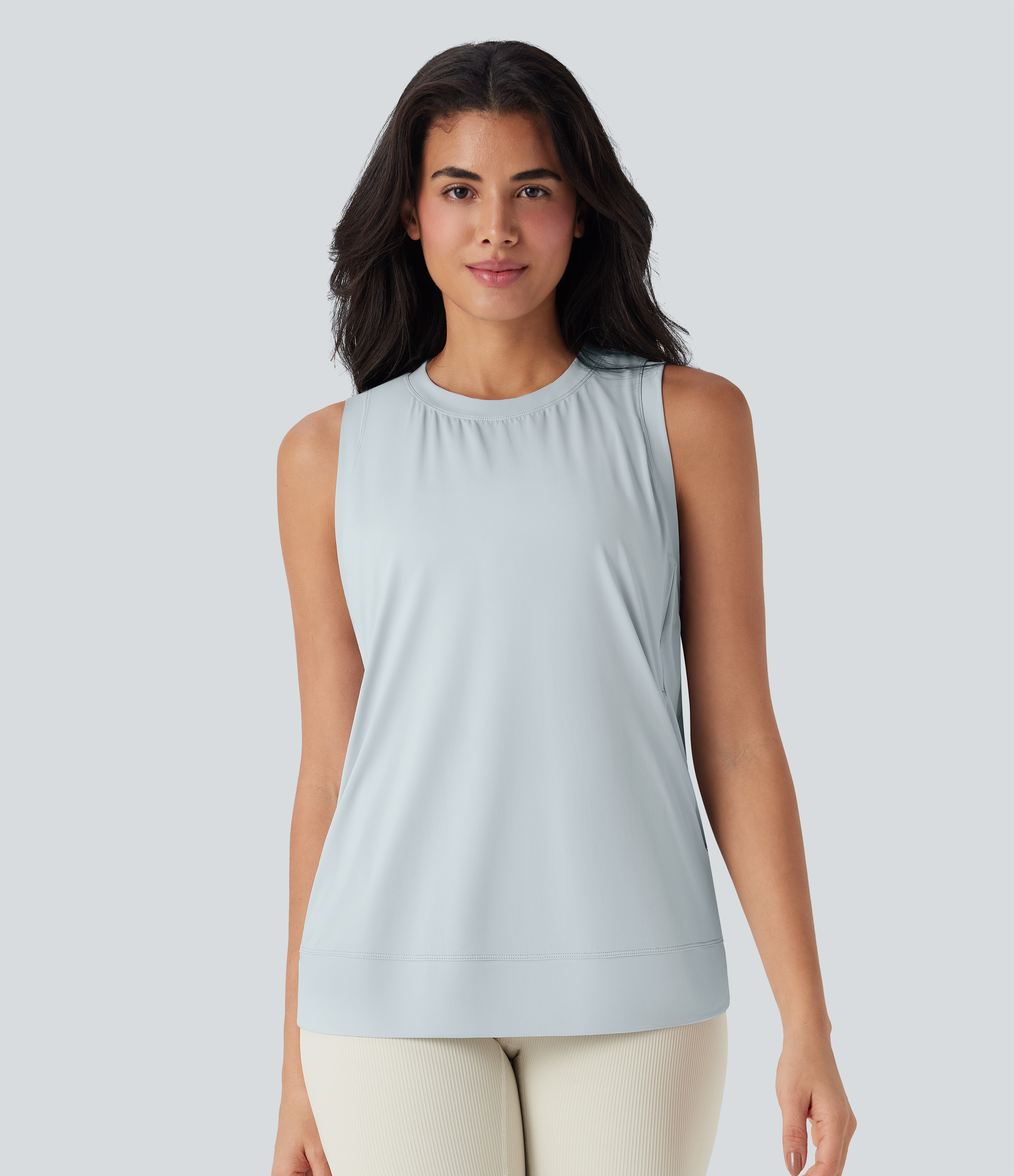 Frost Veil Round Neck  Yoga Tank Vest Top with Side Pockets-UPF50+ / 2