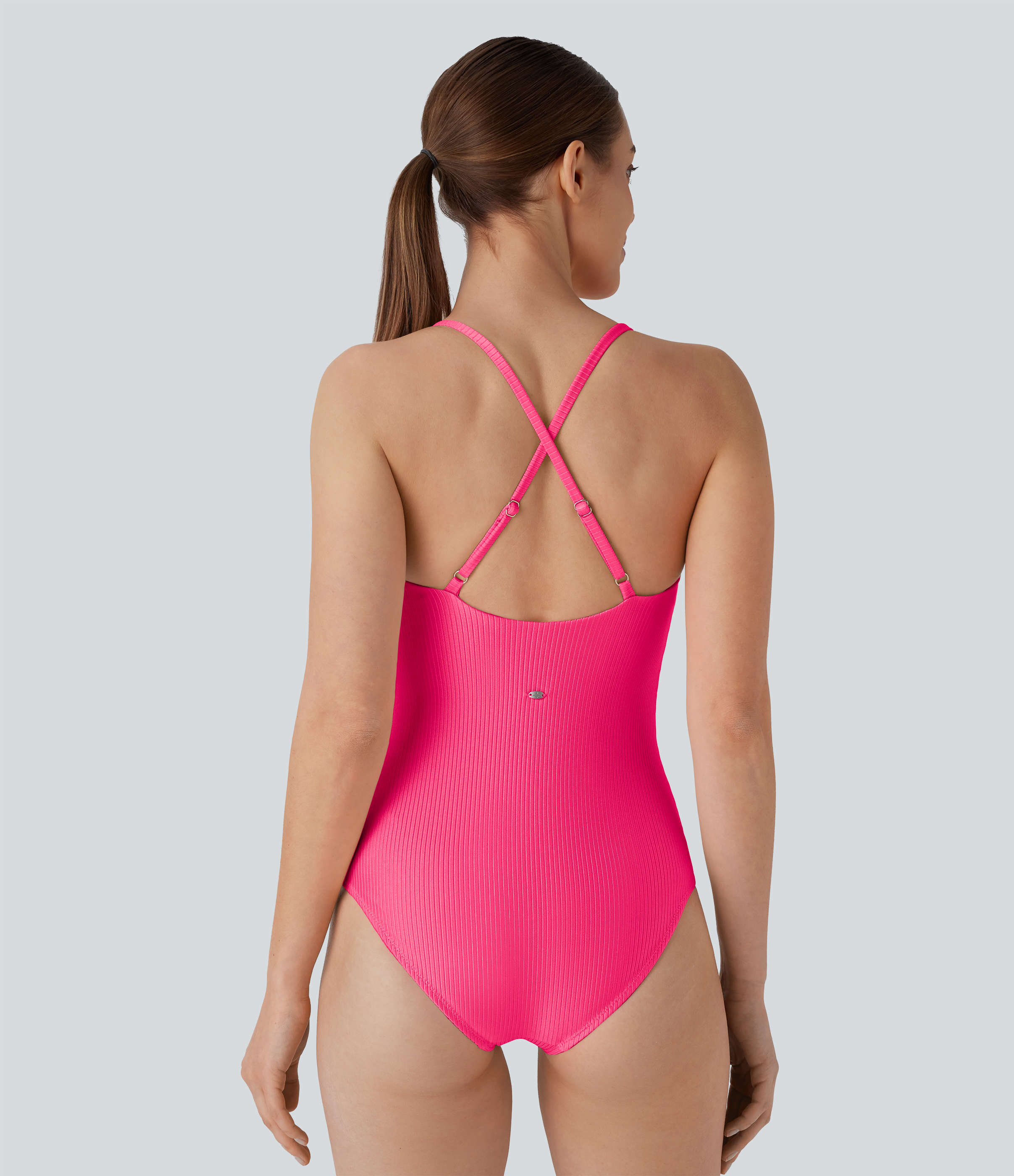 Neon Bloom Traje baño una pieza tira ajustable corte aro acanalado / 2
