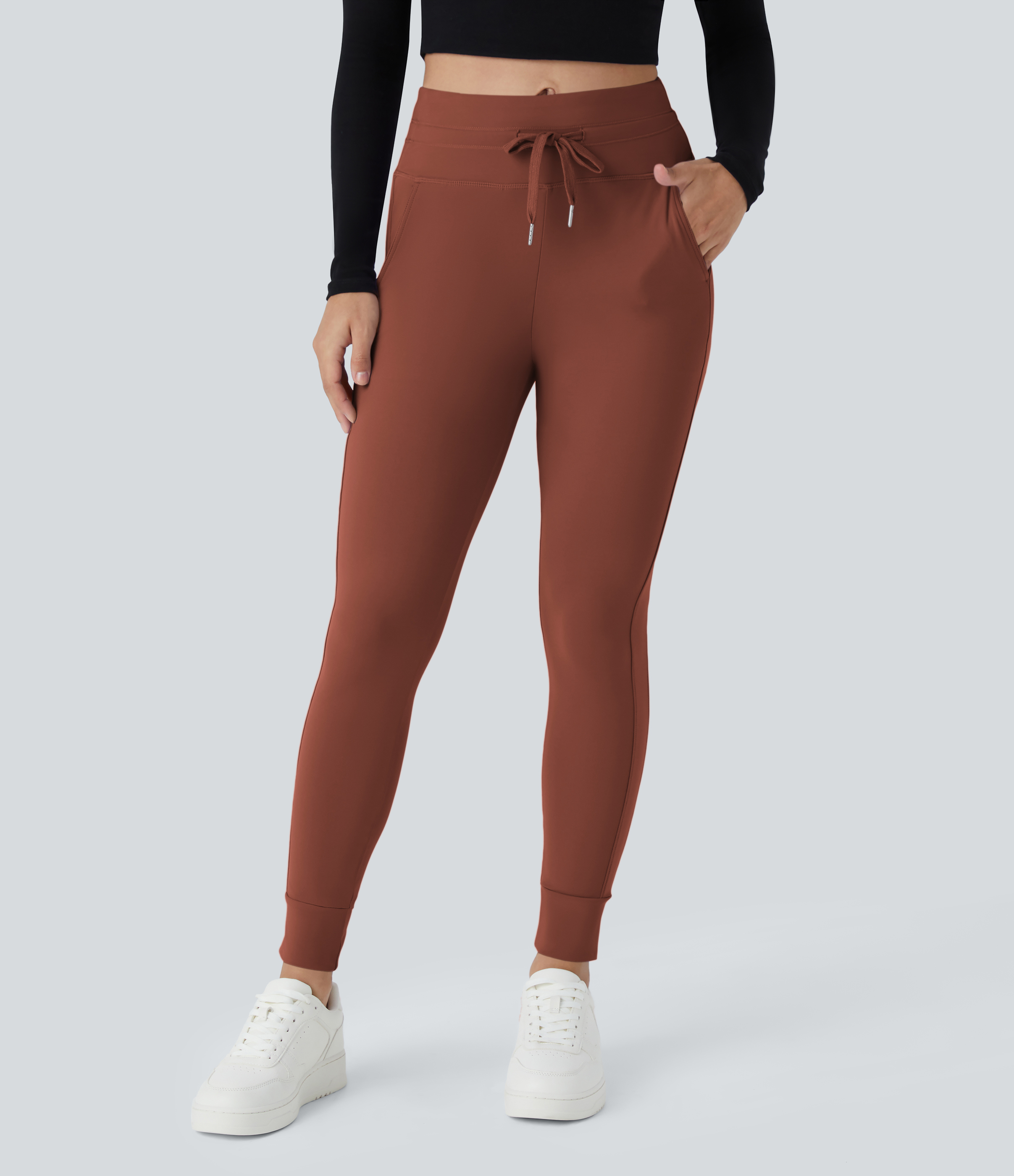 Joggers Softlyzero™ Plush liso largo completo bolsillo lateral cordón tiro alto