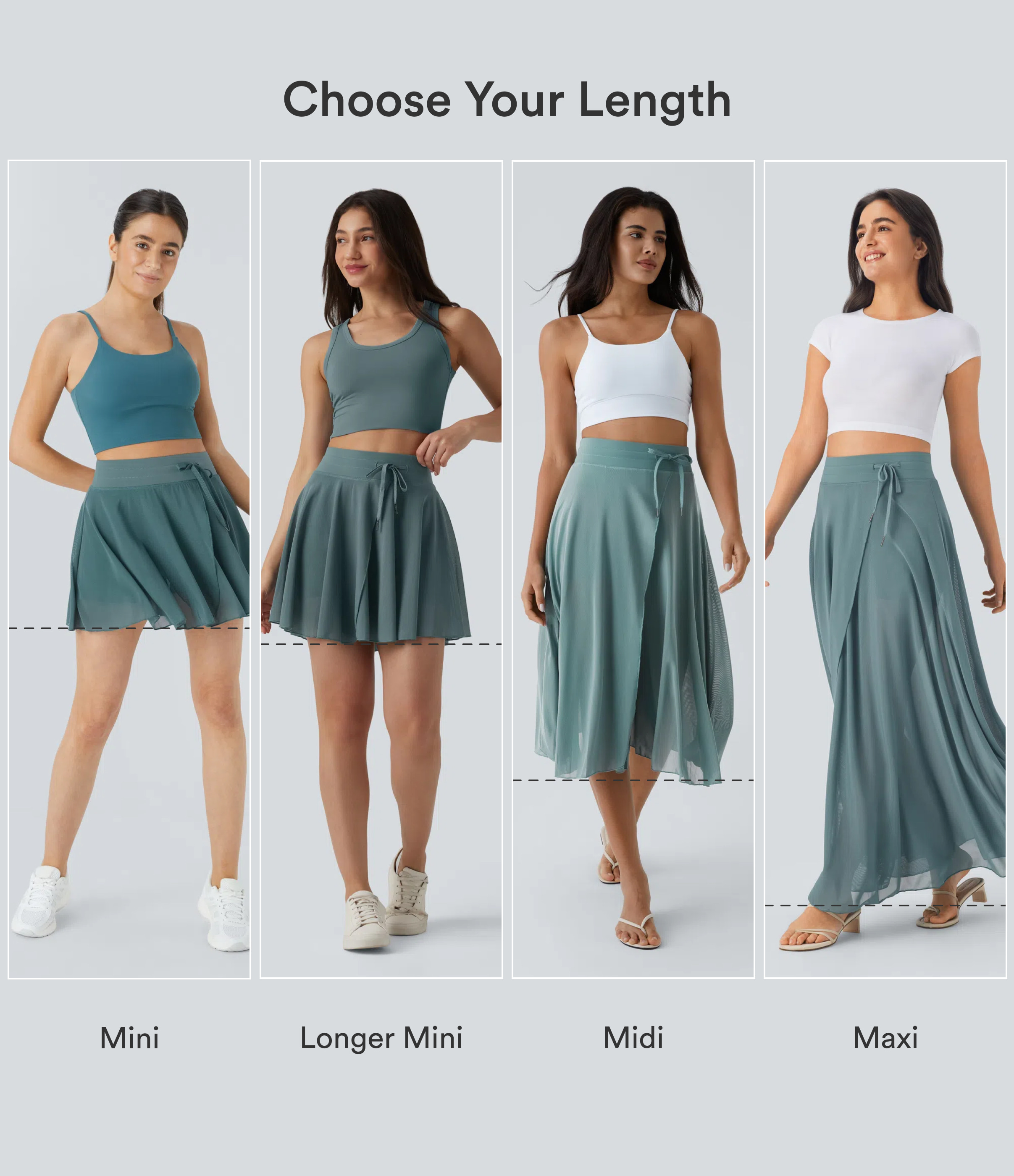 Mineral Blue High Waisted Drawstring Contrast Mesh 2-in-1 Pocket Flowy Mini Flare Casual Skirt / 2