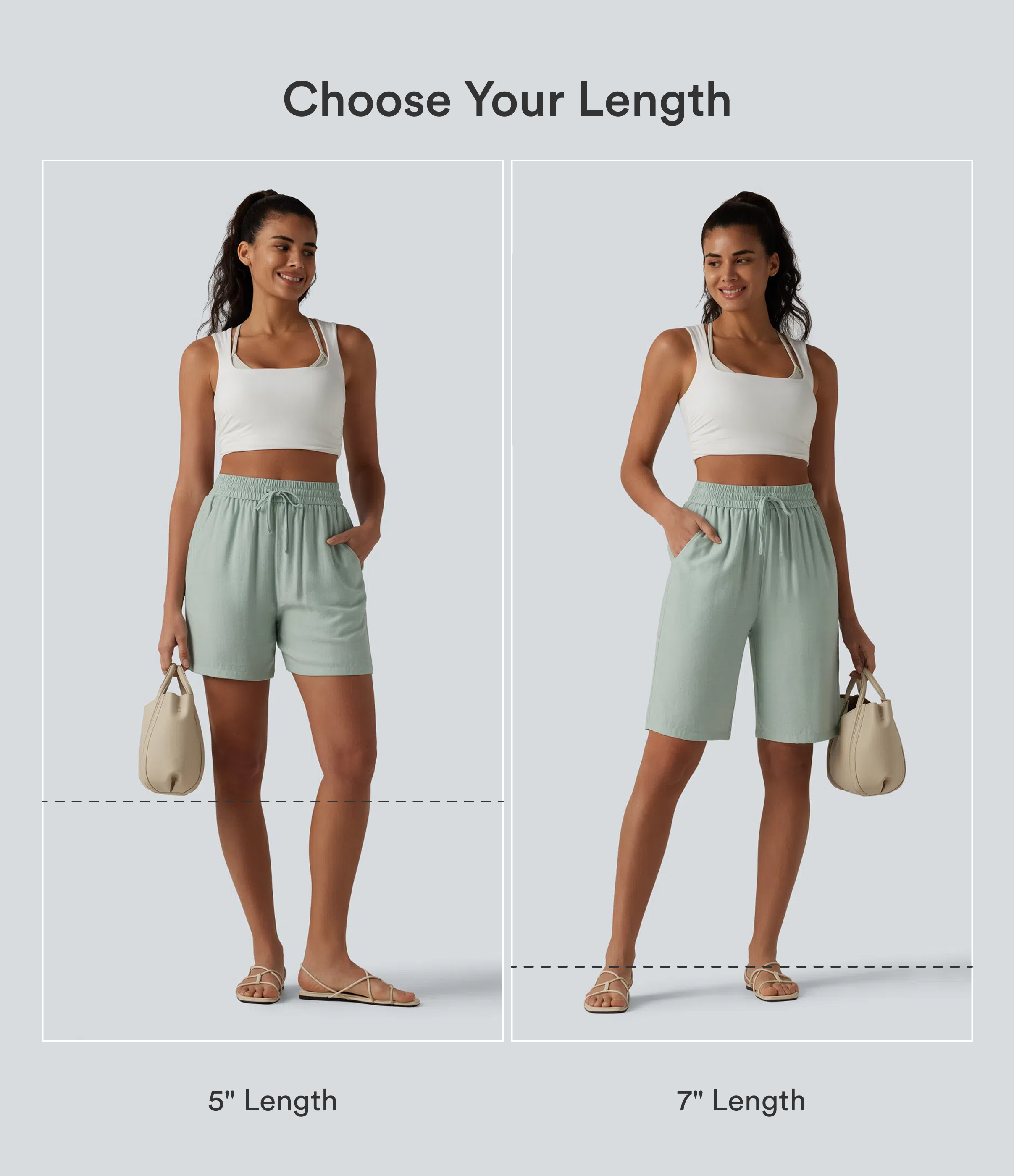 Aqua Gray Short ample en mélange de lin taille haute à cordon 5'' avec poches / 2