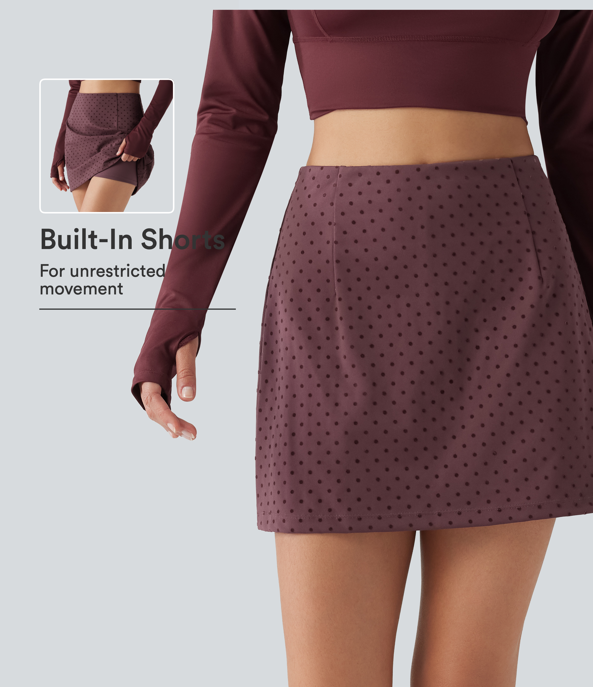 High Waisted 2-in-1 Polka Dot Velvet Mini Casual Skirt
