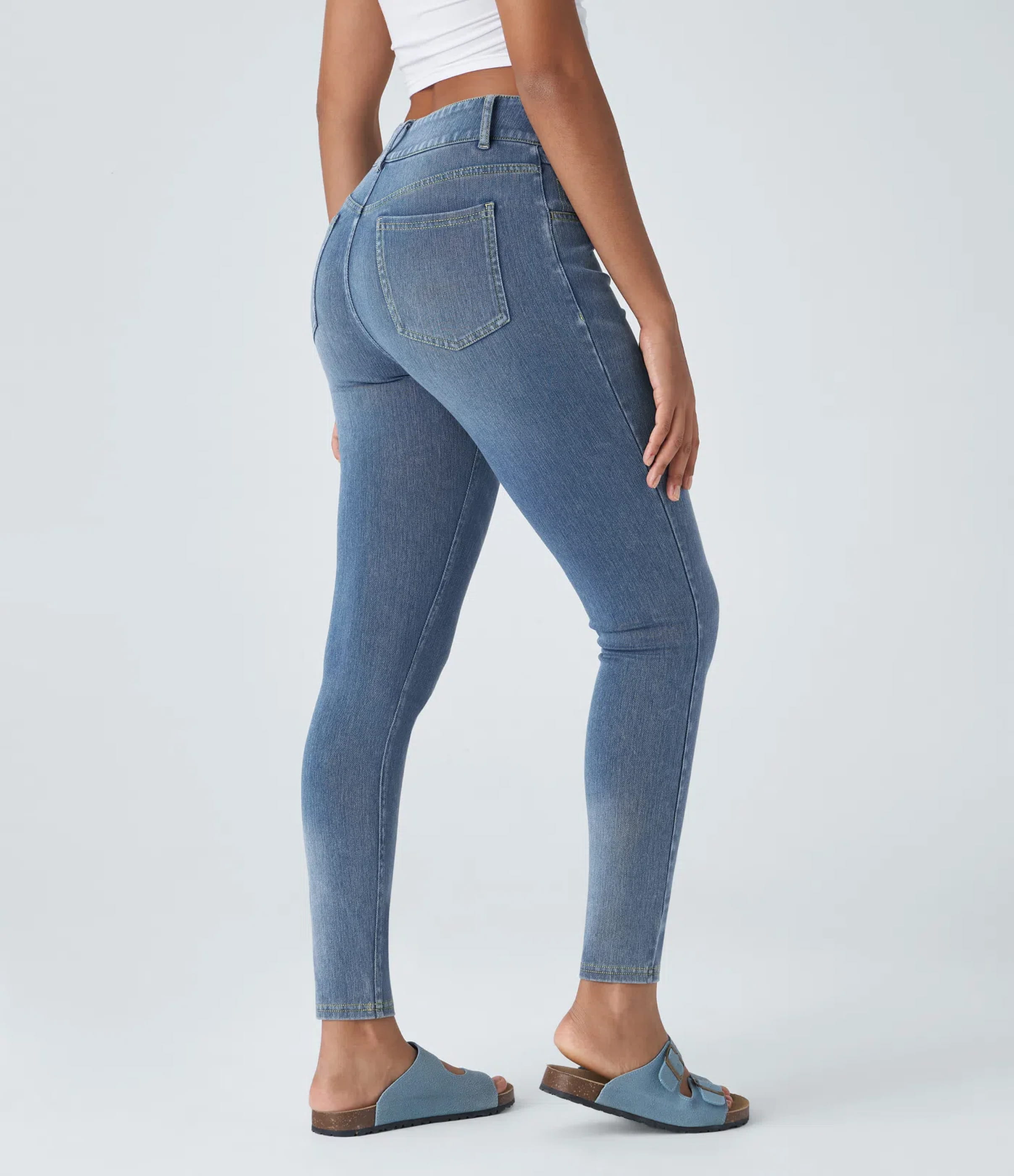 Royal Blue Denim Halara Flex™ High Waisted Zipper Pockets Women Casual Skinny Denim Jeans / 2