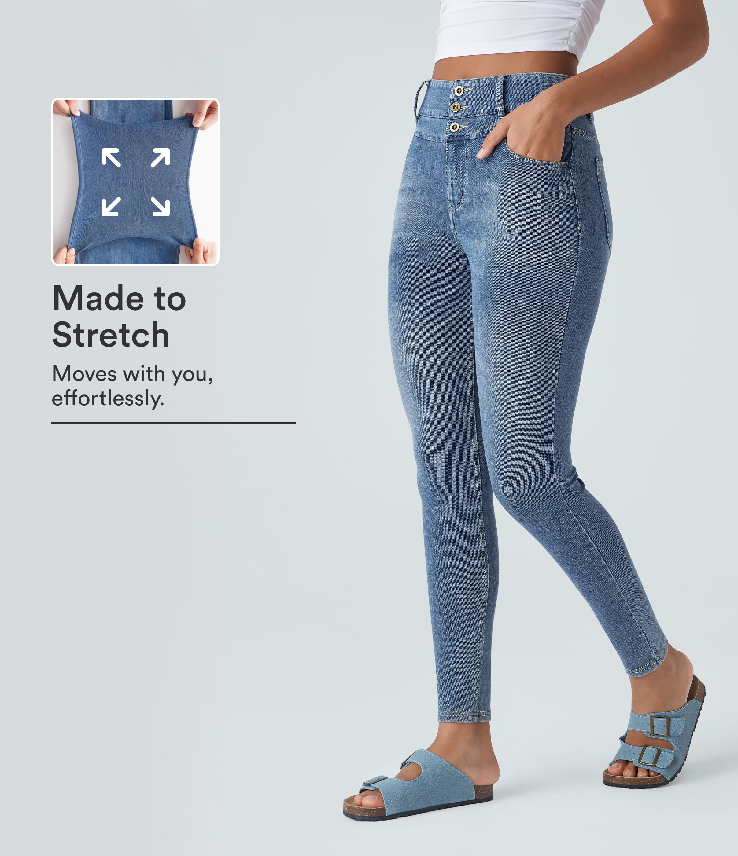 Royal Blue Denim Halara Flex™ High Waisted Zipper Pockets Women Casual Skinny Denim Jeans / 1