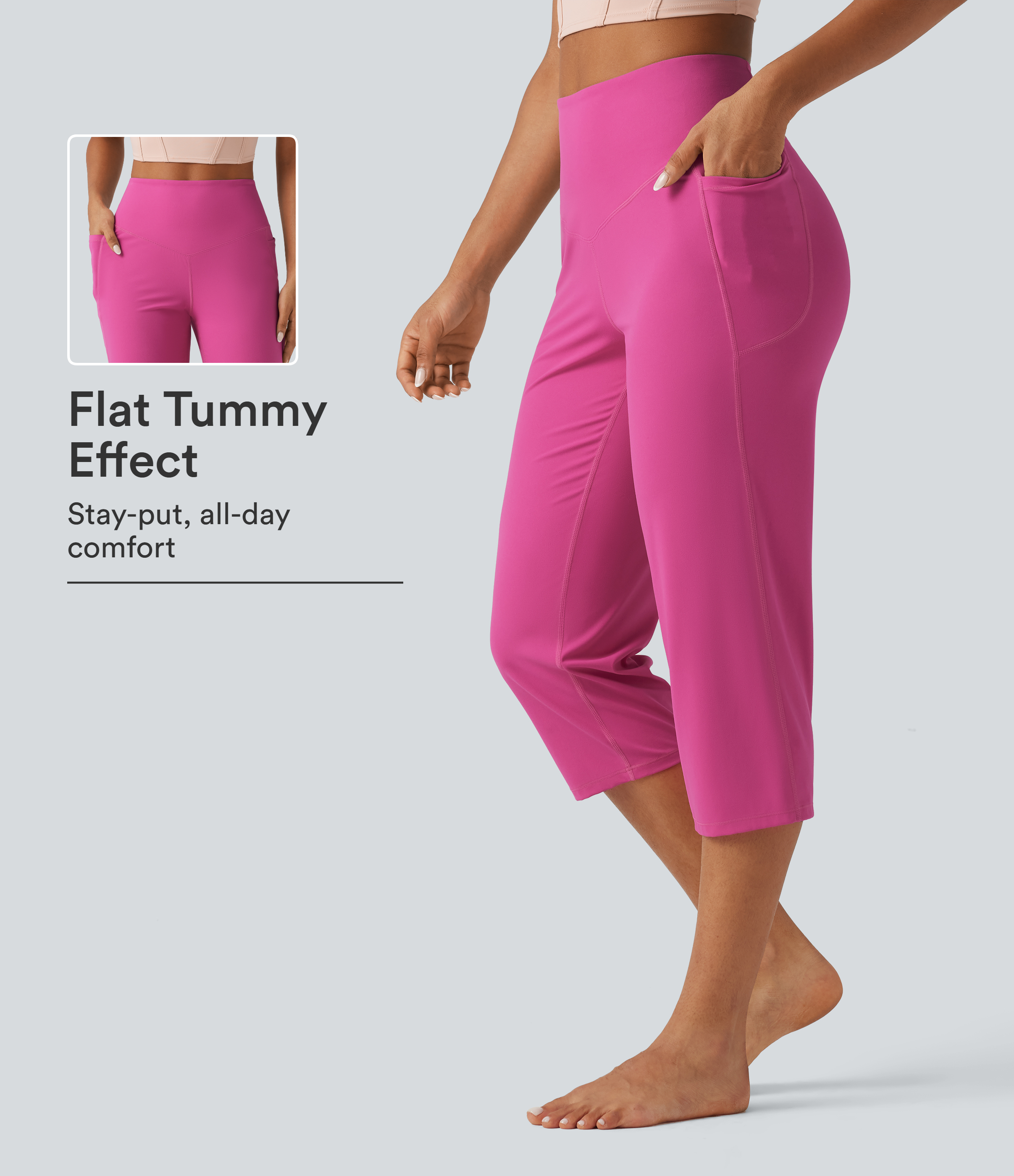 Halara UltraSculpt™ High Waisted Tummy Control Straight Leg Capri Yoga Pants with Pockets