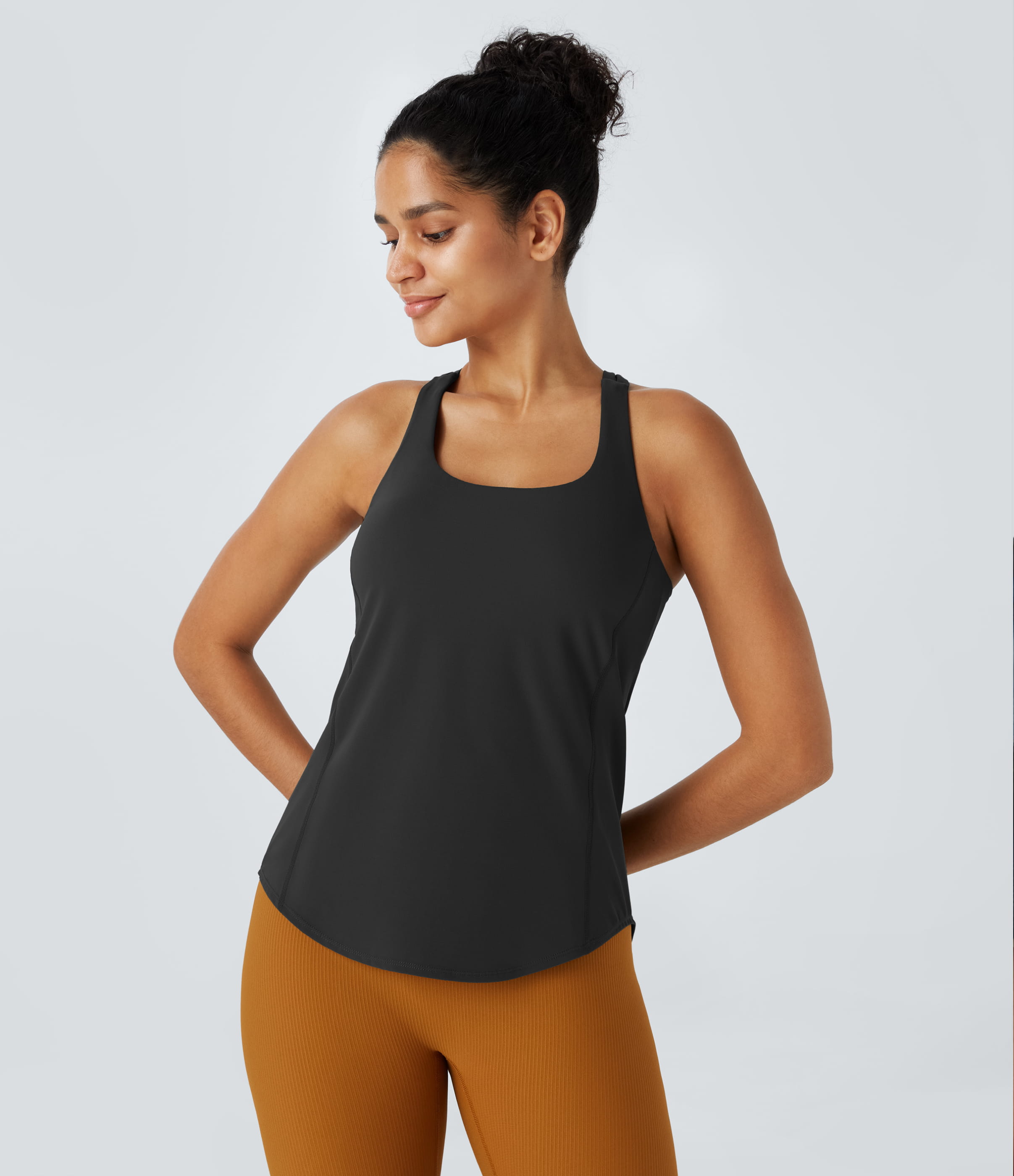 Black Halara UltraSculpt™ Crew Neck Curved Hem Workout Tank Top / 2