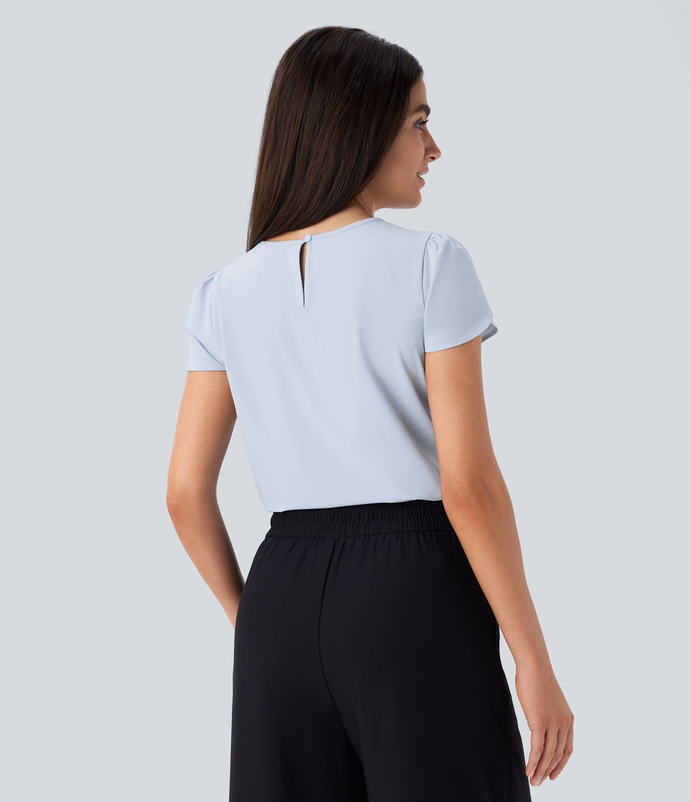 Ballad Blue Breezeful™ Round Neck Short Sleeve Keyhole Back Quick Dry Work Top / 2