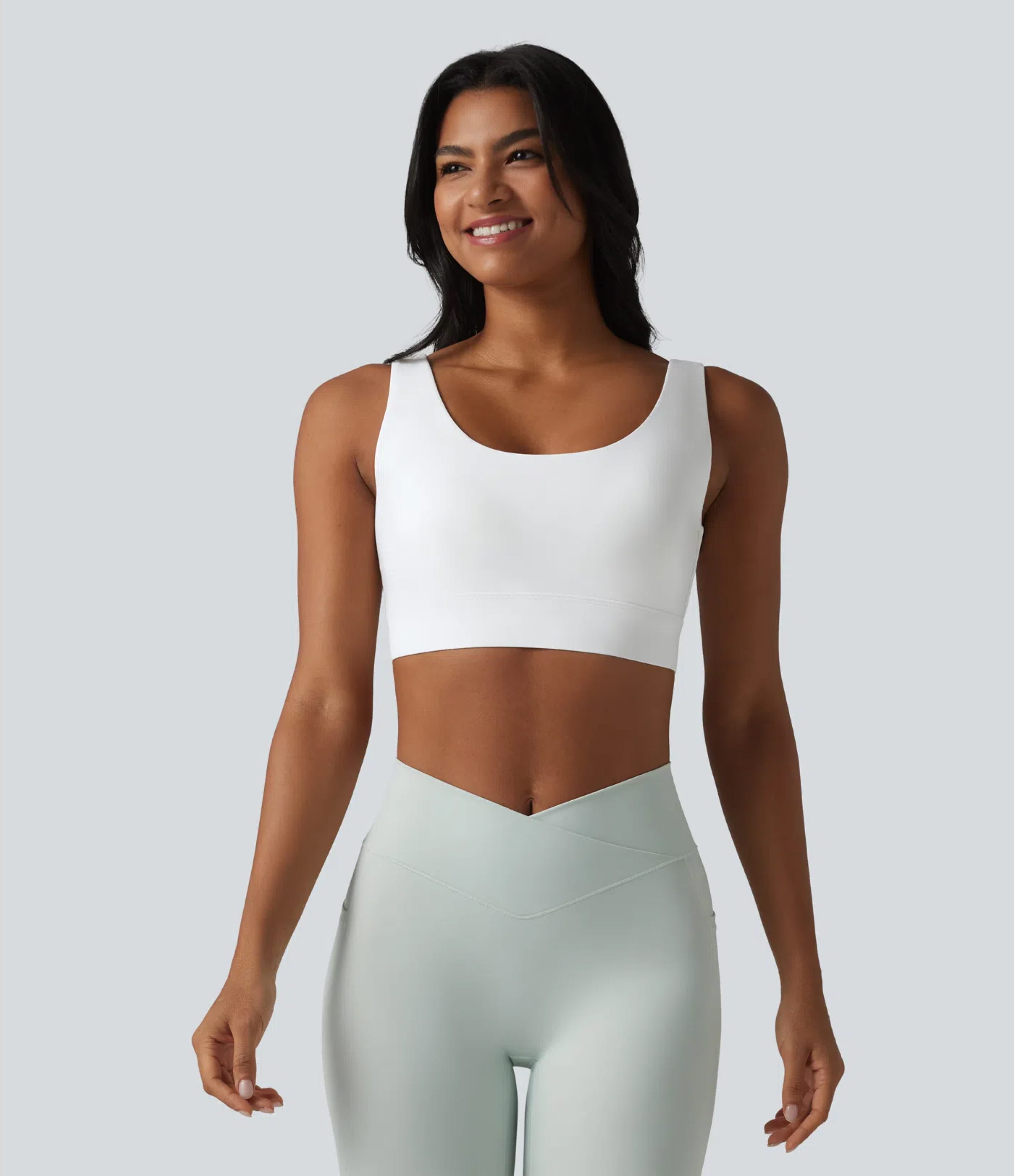 White Halara Ultrasculpt™ Medium Support Backless Adjustable Buckle Built-in Bra Training Sports Bra / 2