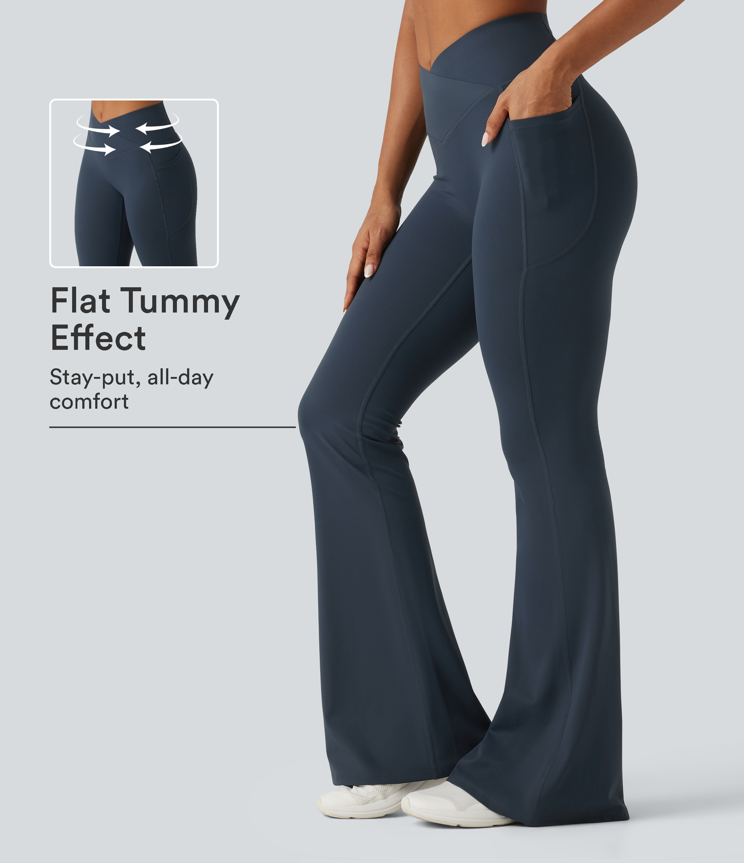Halara UltraSculpt™ High Waisted Crossover Tummy Control Flare Workout Leggings with Pockets