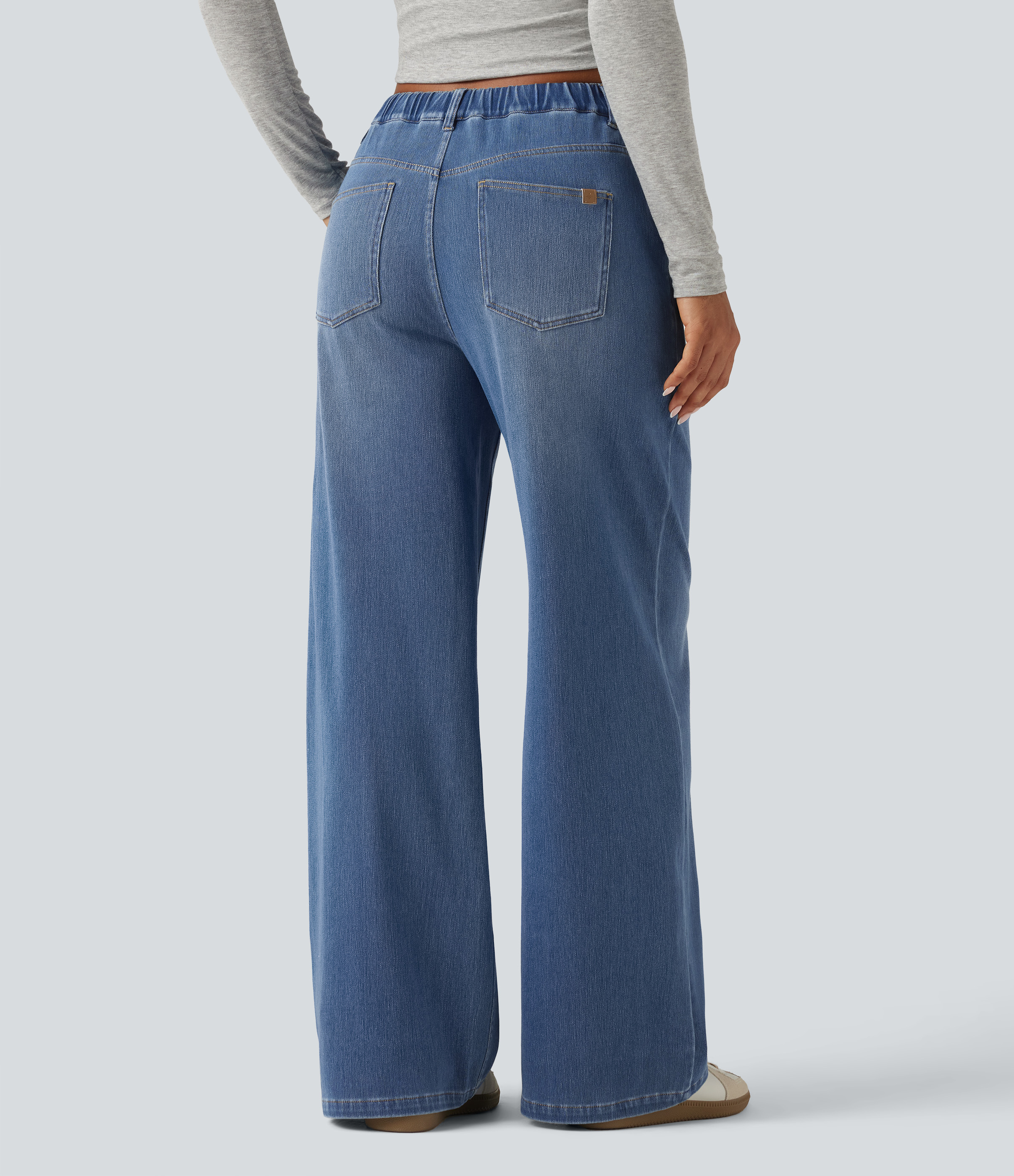  Blue Jasper Denim Halara Flex™ Mid Rise Wide Leg Casual Jeans with Pockets / 2