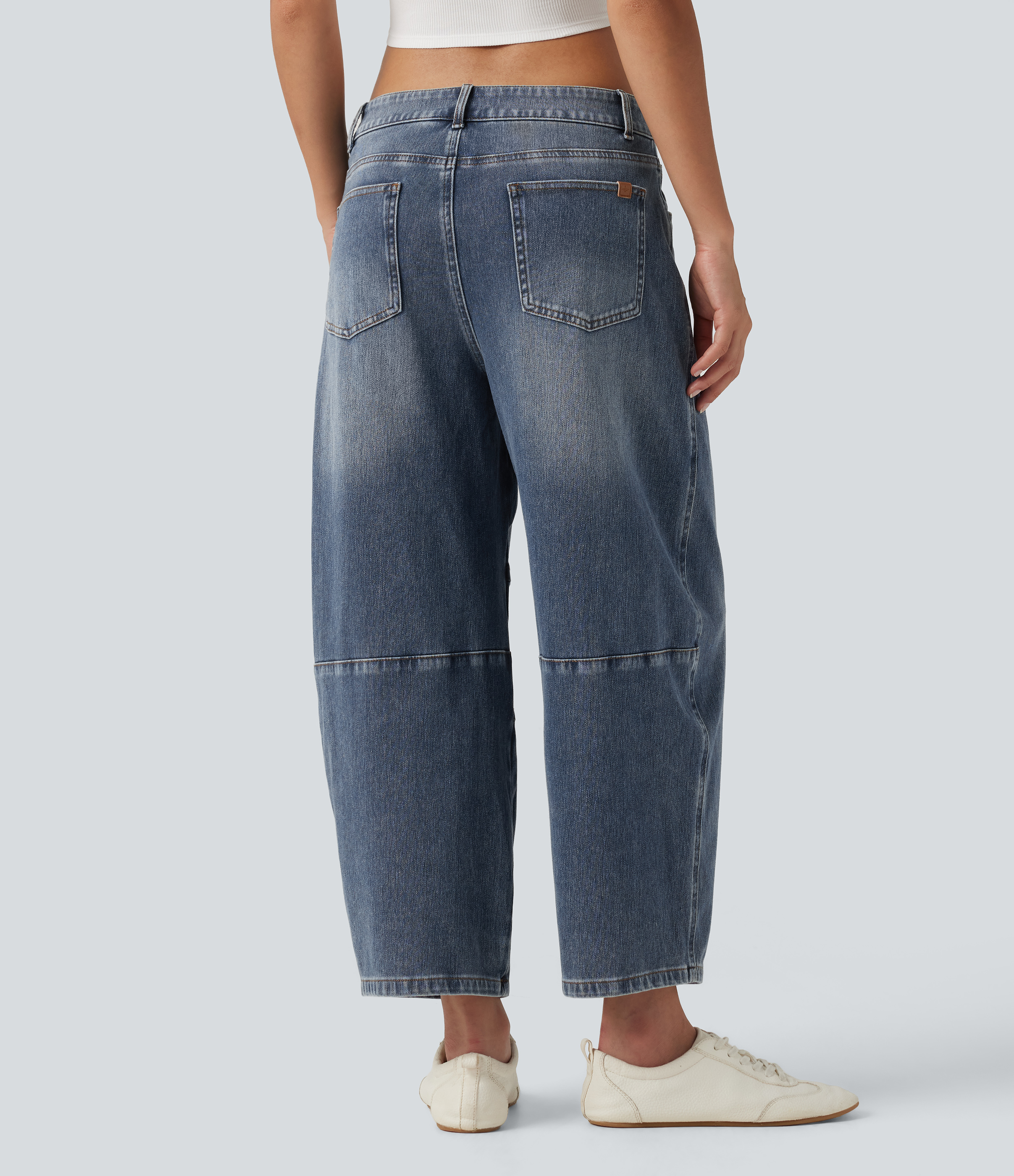 Mist Blue Denim Halara Flex™ Low Rise Zipper Pockets Barrel Leg Casual Jeans / 2