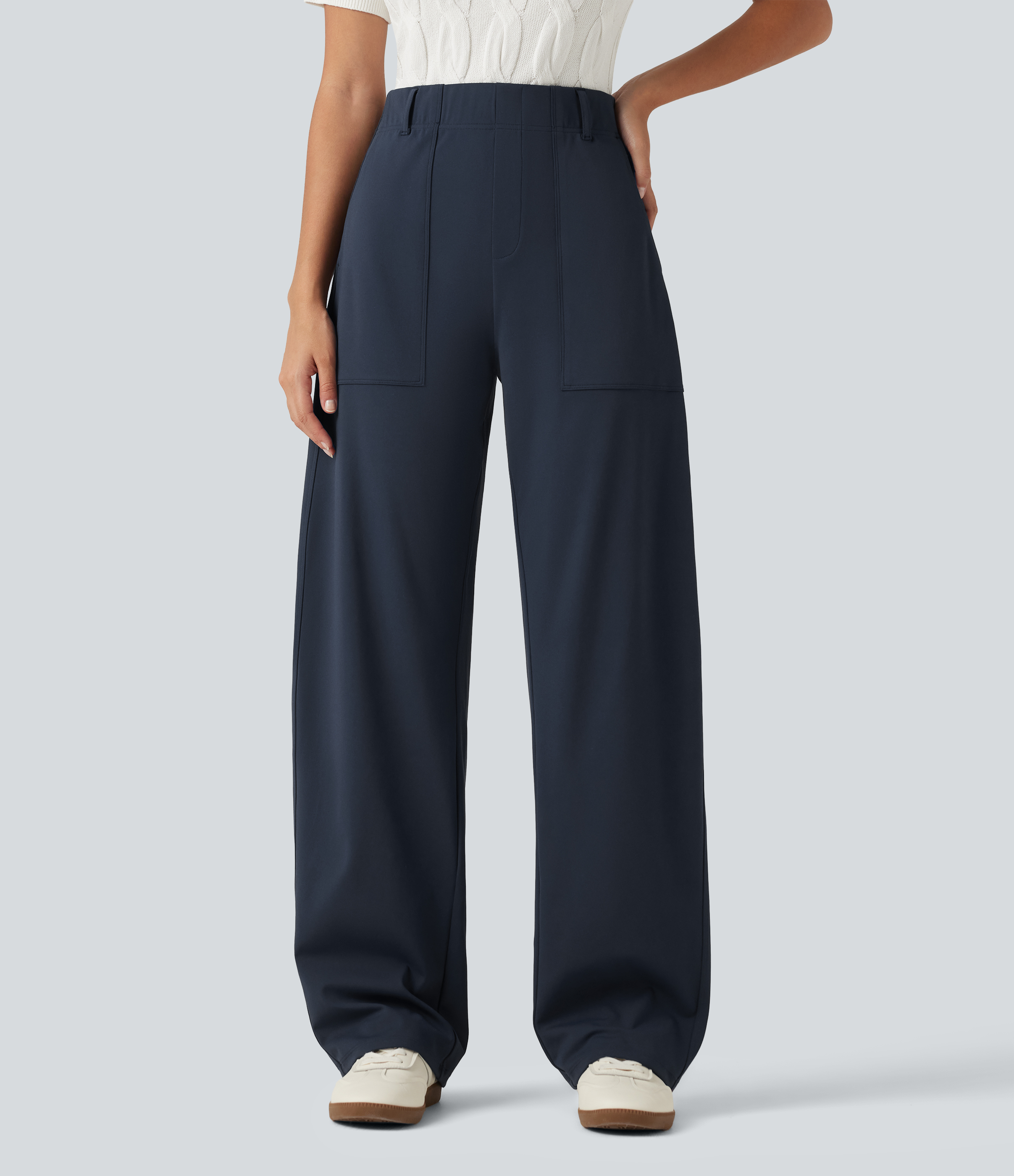 Pantalon décontracté taille haute à jambe ballon avec poches